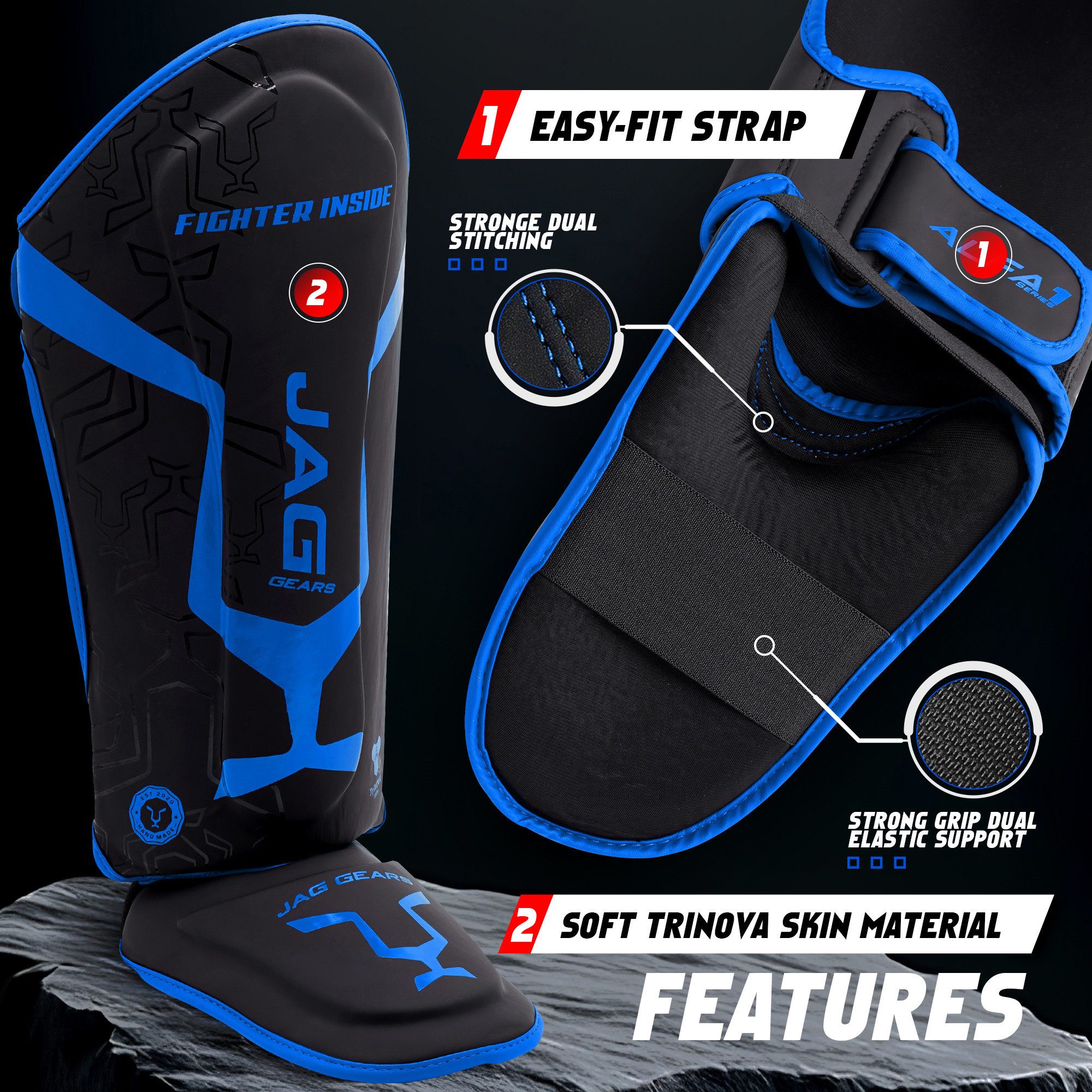 JAG GEARS Kampfsport Schienbeinschoner Schienbeinschoner-Polsterung für Kampfsportarten und Kickboxen schütze (Set, 1x pair), Geeignet für MMA Kickboxen, Muay Thai, Sparring, Training und Wettkamp