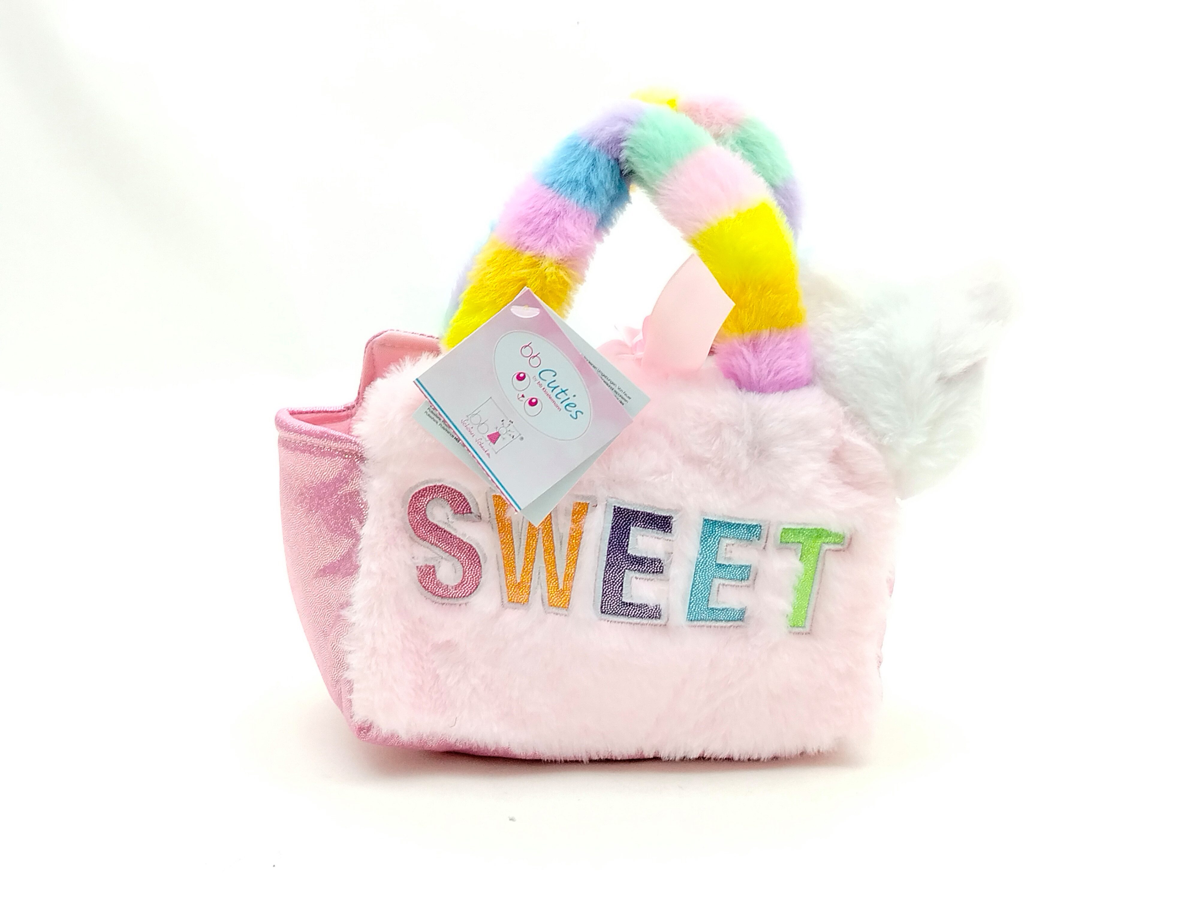 bb Klostermann Kindergartentasche Rosa Plüsch-Handtasche „Sweet“ mit weißer Plüschkatze
