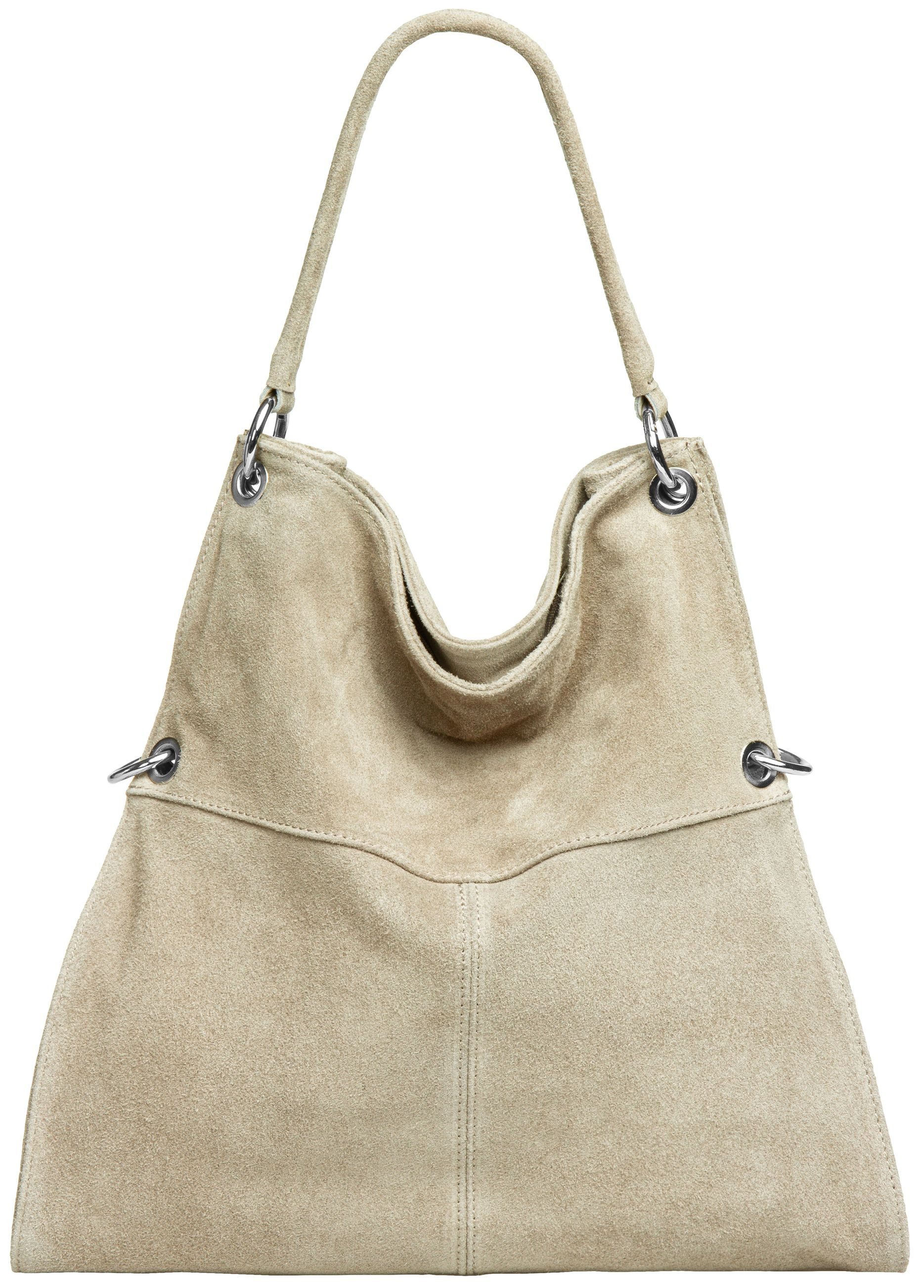 Caspar Schultertasche Große Vintage Damen Leder Handtasche - PREMIUM LINE - Modell No.805, samtig weich, angenehmer Tragekomfort - 100% Wildleder - Made in Italy