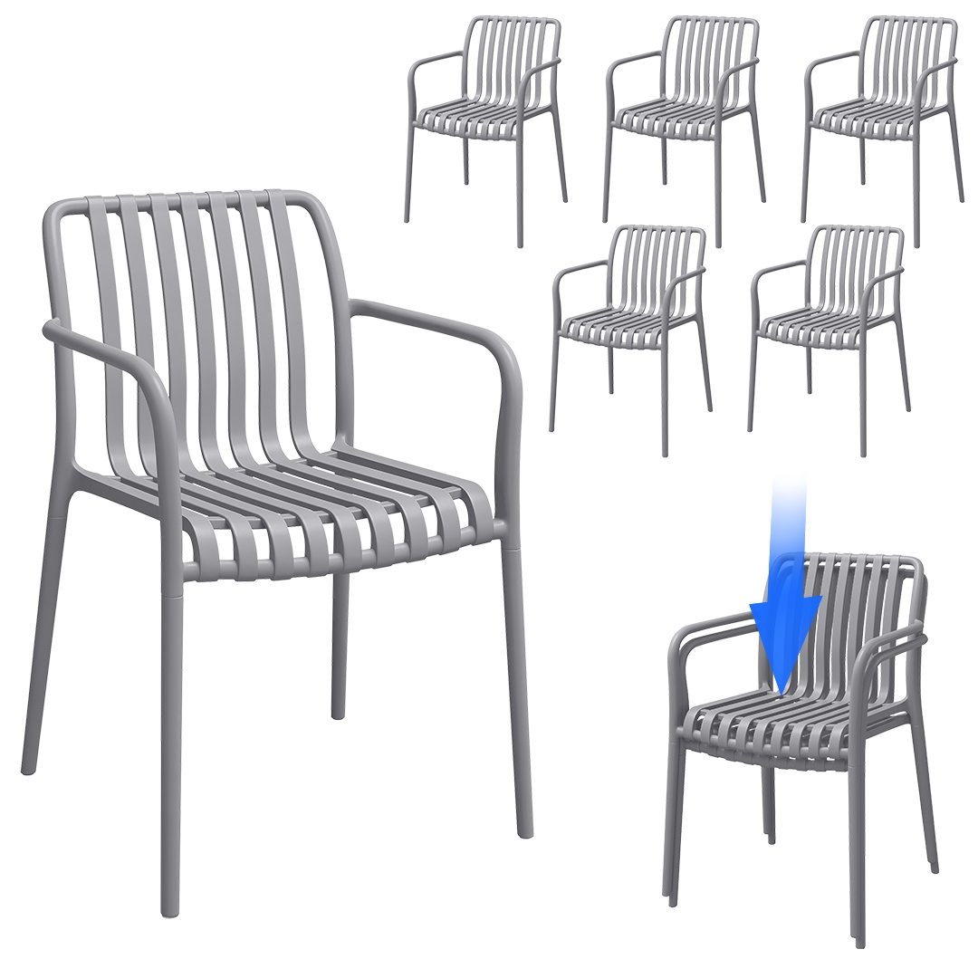STEELSØN Gartenstuhl Pincoya, Balkonstuhl wetterfest und UV-beständig, bis 120 kg (grau, 6er Set), stapelbarer Balkonstuhl Kunststoff, verfügbar als 2er/4er/6er Set