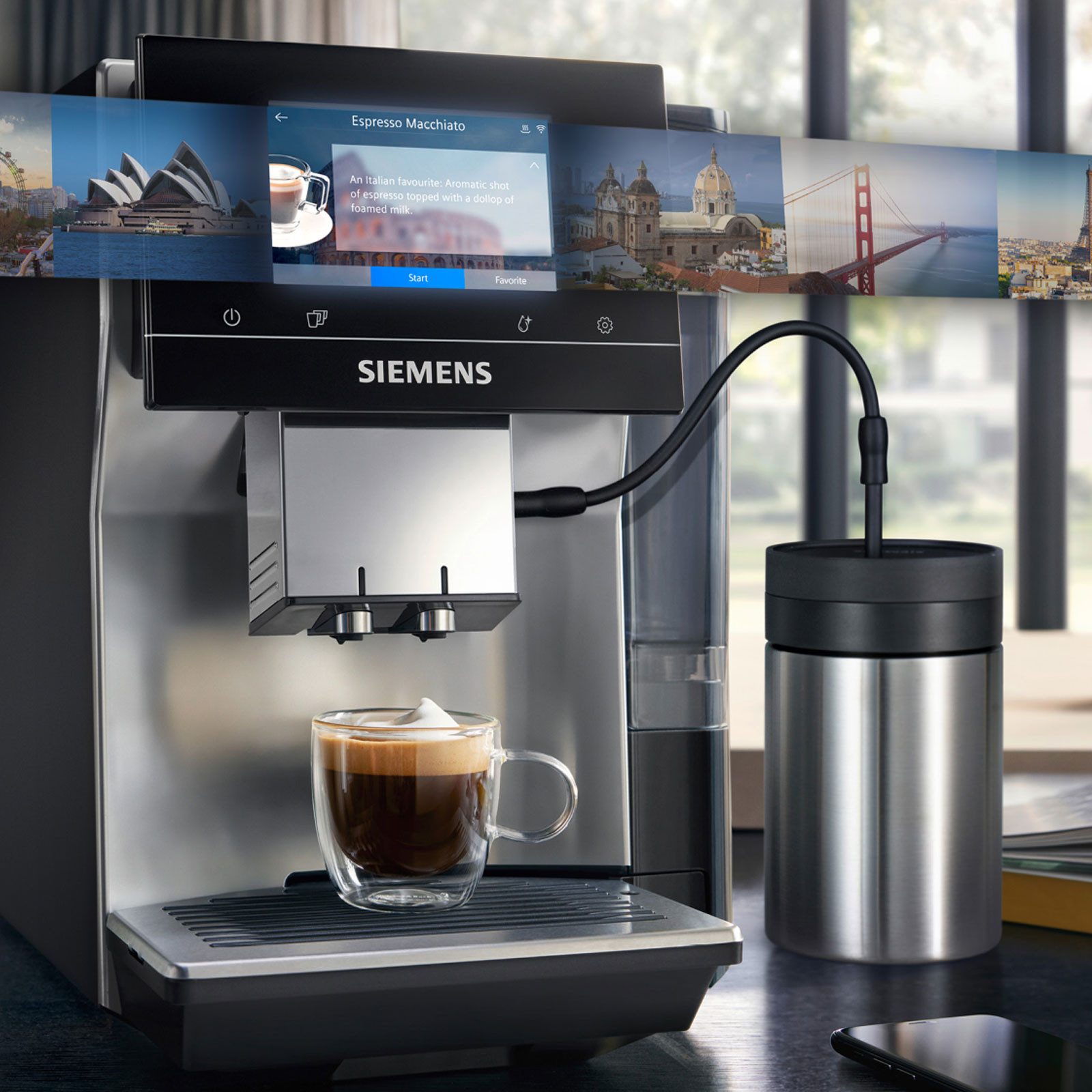 SIEMENS Kaffeevollautomat EQ700 classic, coffeeWorld: wische durch internationale Kaffeespezialitäten