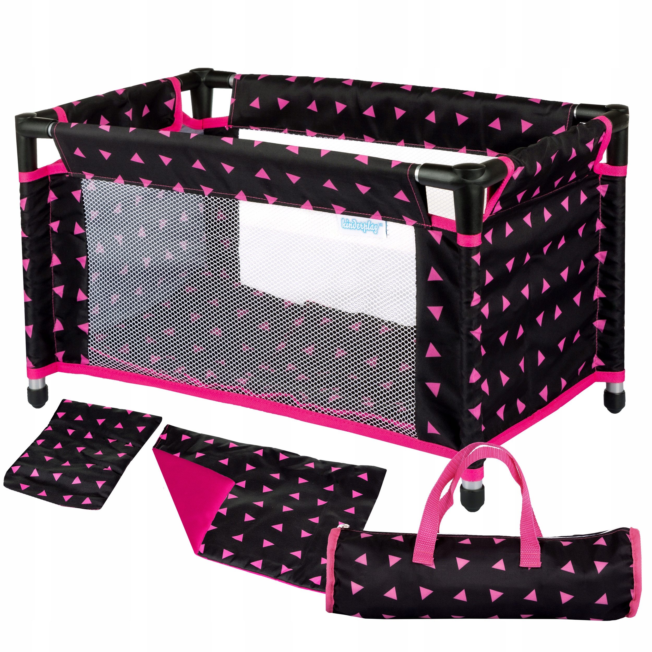 kinderplay Puppenbett Puppenreisebett mit Tasche – faltbar – für Puppen bis 46 cm
