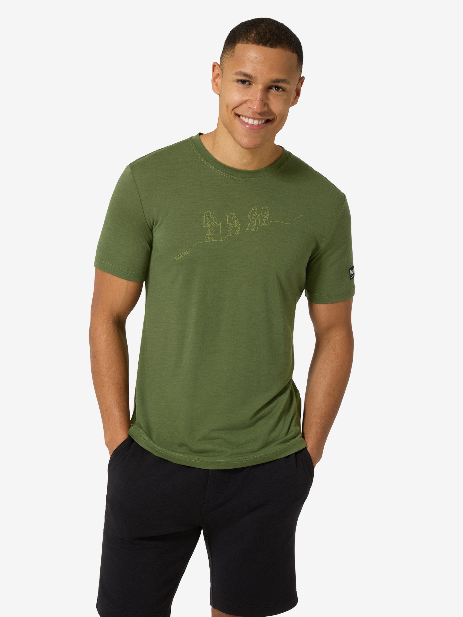 SUPER.NATURAL T-Shirt für Herren, aus Merinowolle M HIKING TEE mit coolem Outdoor Motiv