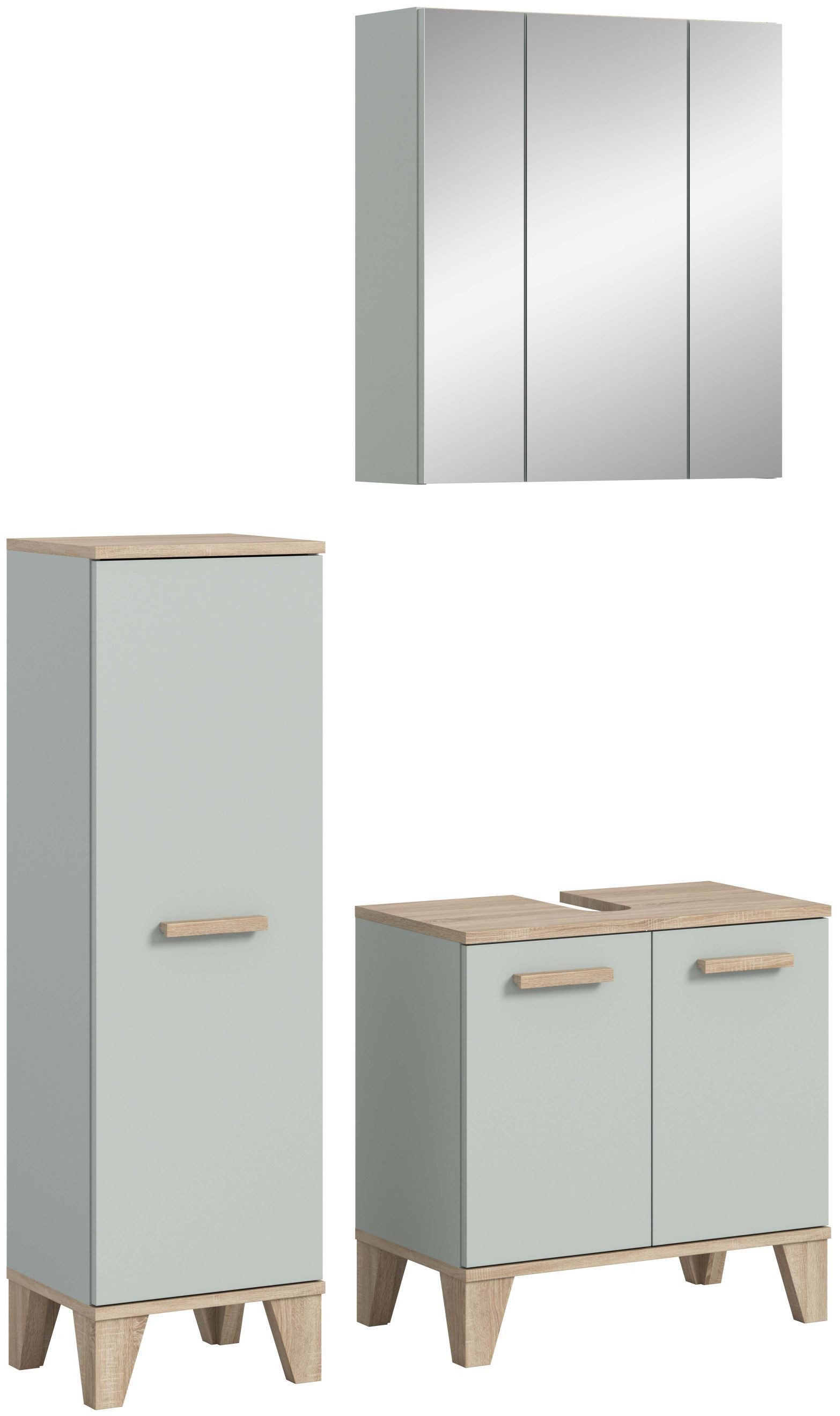 xonox.home Badmöbel-Set Star, (3-tlg. Badmidischrank, Waschbeckenunterschrank, Spiegelschrank), in hellgrün B/H/T ca.: 109 x 190 x 34 cm