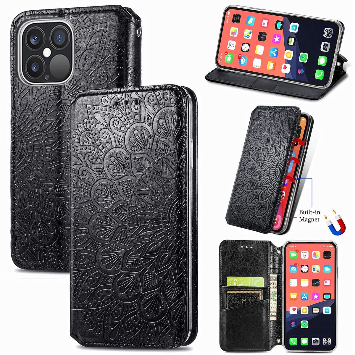 König Design Handyhülle Apple iPhone 13 Pro, Schutzhülle Schutztasche Case Cover Etuis Wallet Klapptasche Bookstyle