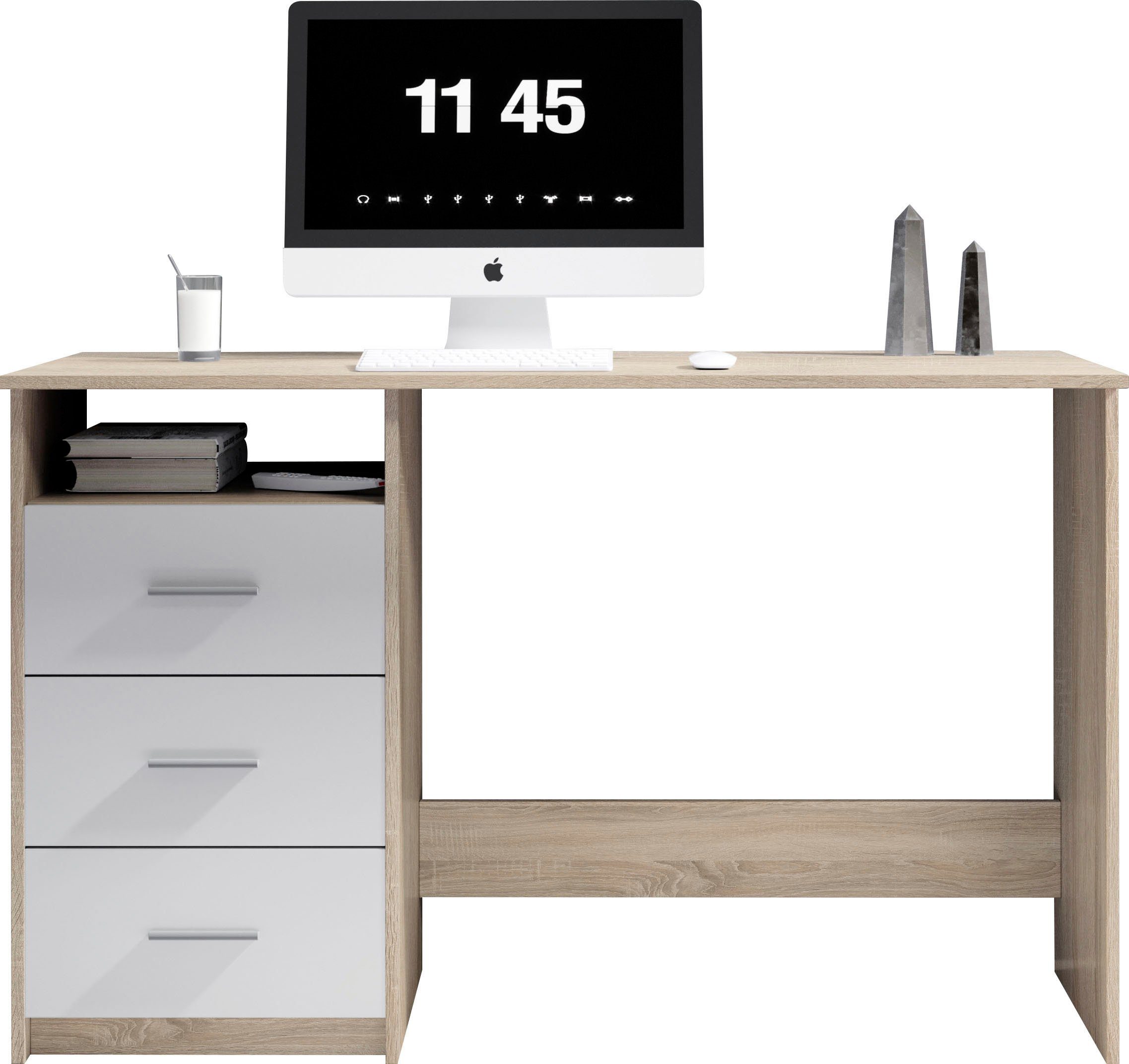 BEGA OFFICE Schreibtisch Adria, mit Schubkasten abschließbar, Schubkästen Rechts oder links montierbar eiche sonoma/weiß