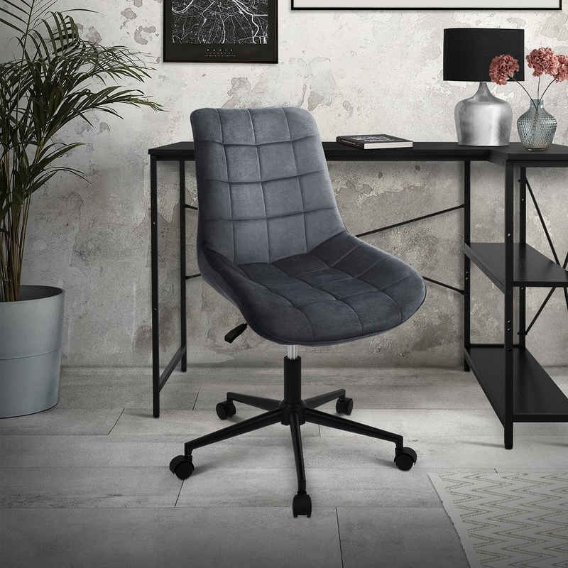 ML-DESIGN Bürostuhl Drehstuhl Ergonomischer mit Sitzfläche 360° drehbar Schreibtischstuhl, Bürohocker Grau Sitzfläche aus Samt mit 5 Rollen Sitzhöhe 38-51cm