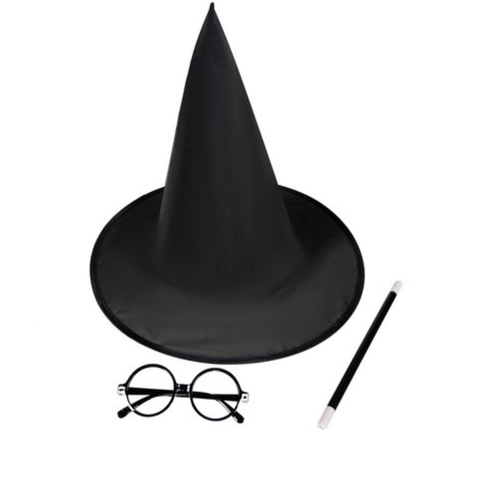 KRUZZEL Zauberer-Kostüm Zaubererkostüm, Cape, Hut, Zauberstab und Brille für den authentischen Magier-Look