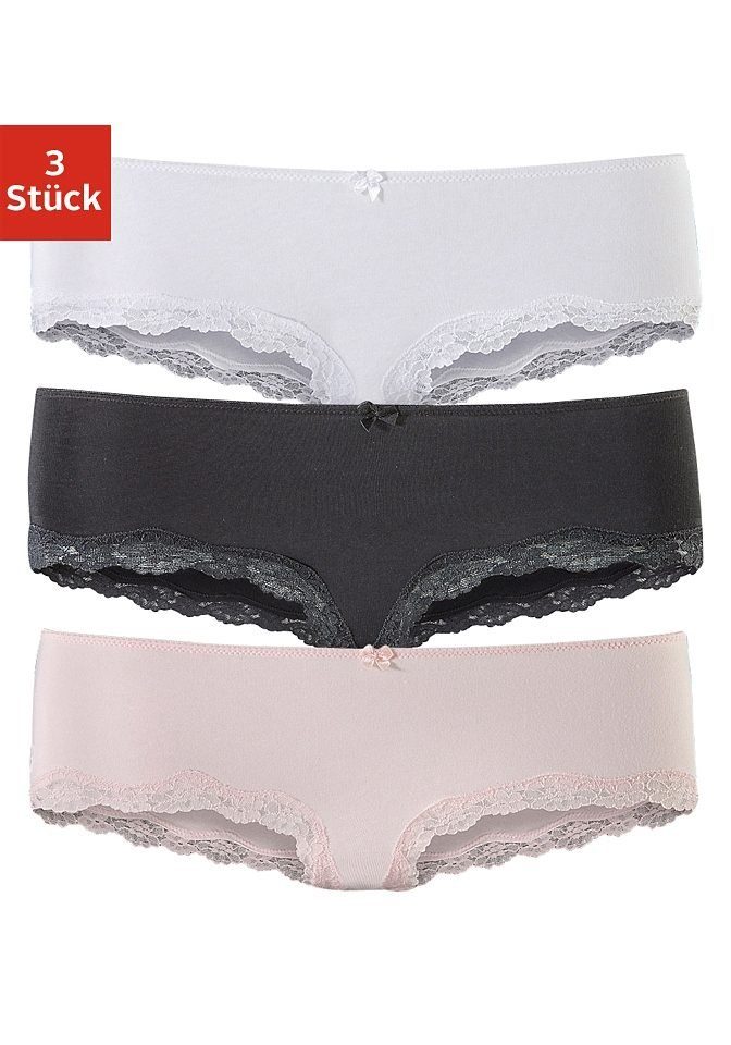 Preislimitierter Sonderverkauf LASCANA Panty (Packung, 3-St) Baumwolle Spitze elastischer schwarz weiß, aus mit rosa, zarter
