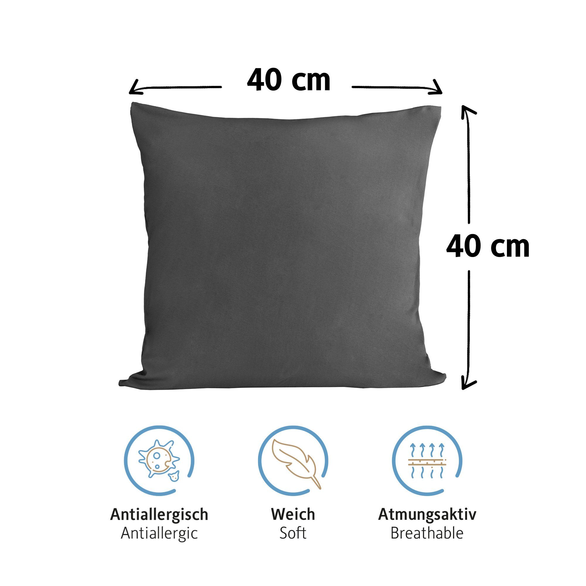 Komfortec Kissenbezug 100% Baumwolle, 150 g/m², (2 Stück), 40 x 40 cm, Kissenhülle, Superweicher Premium Jersey Kopfkissenbezug