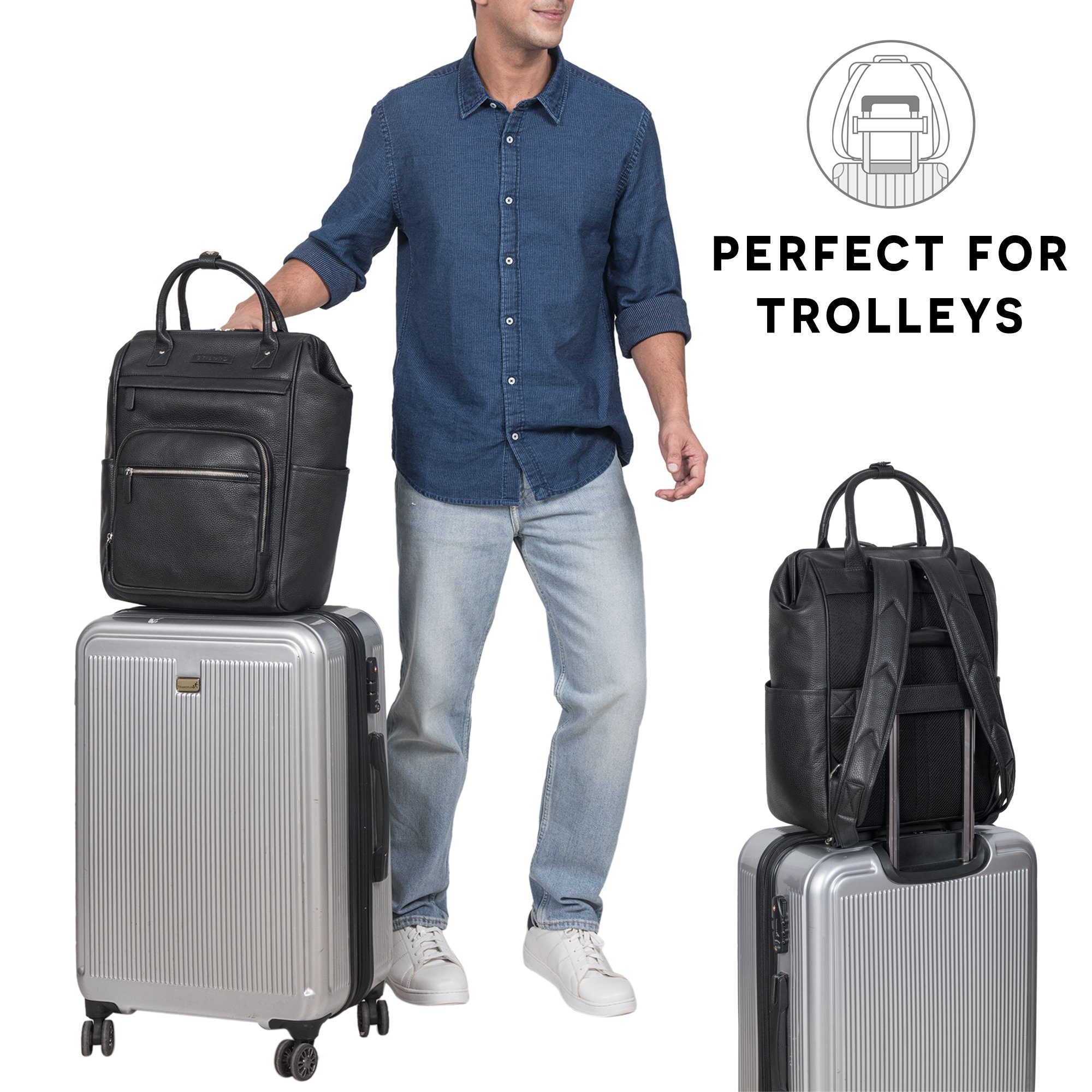 STILORD Notebook-Rucksack "Wendelin" Premium Leder Rucksack mit Laptop-Fach