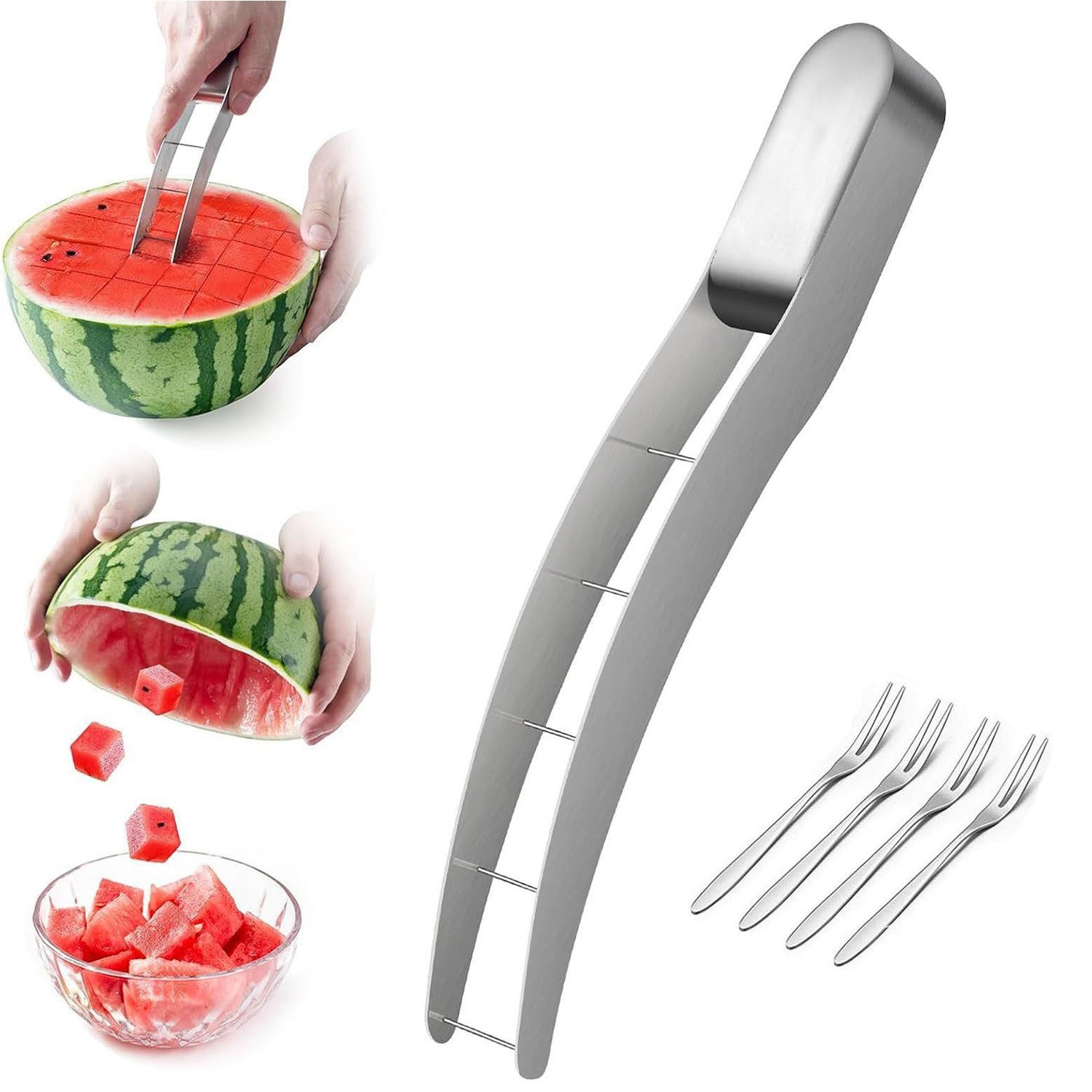 Refttenw Obstschneider Wassermelonen Schneider, aus Edelstahl, mit 4 Gabeln