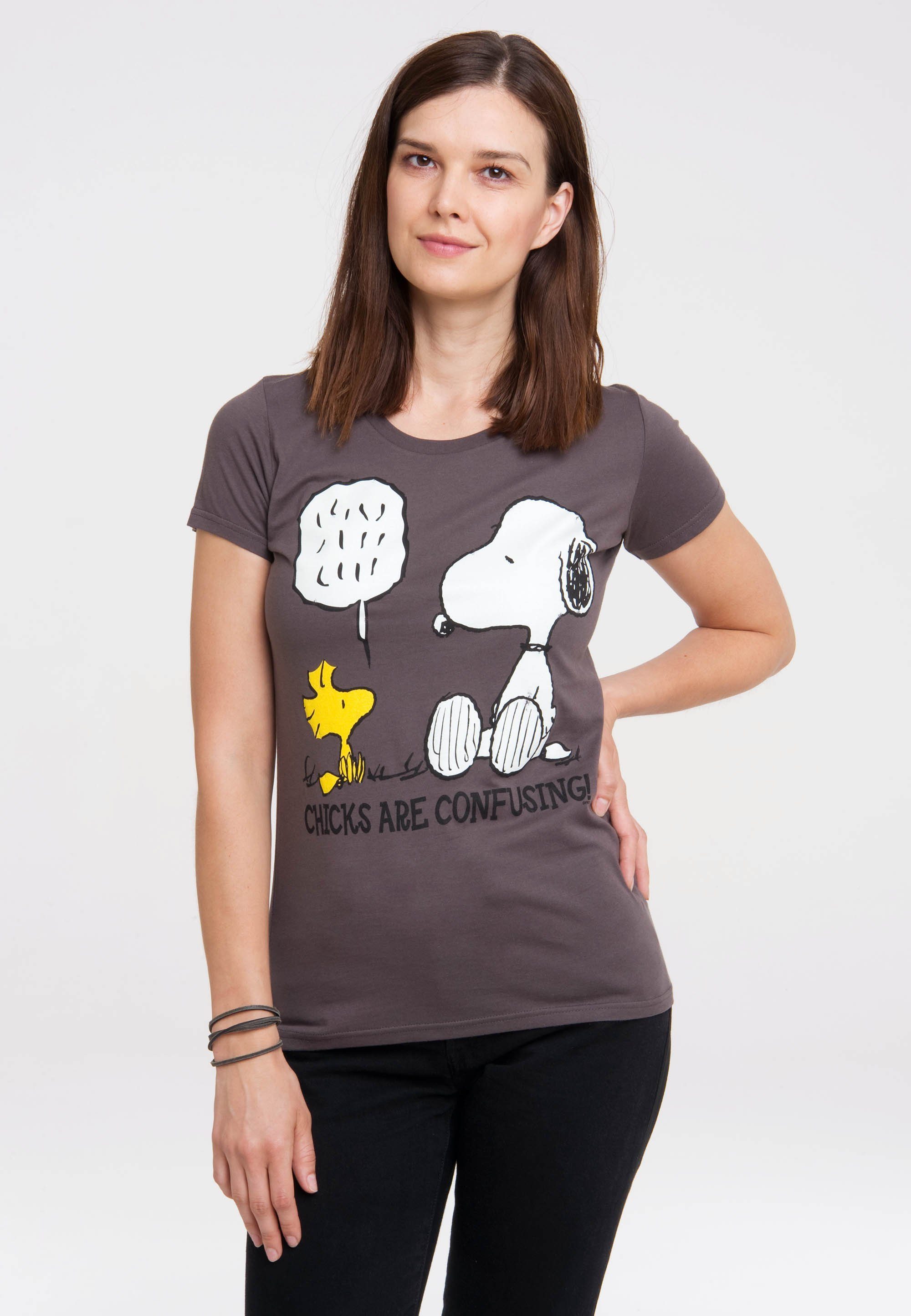 niedlichem T-Shirt LOGOSHIRT Peanuts mit Frontprint - Snoopy dunkelgrau