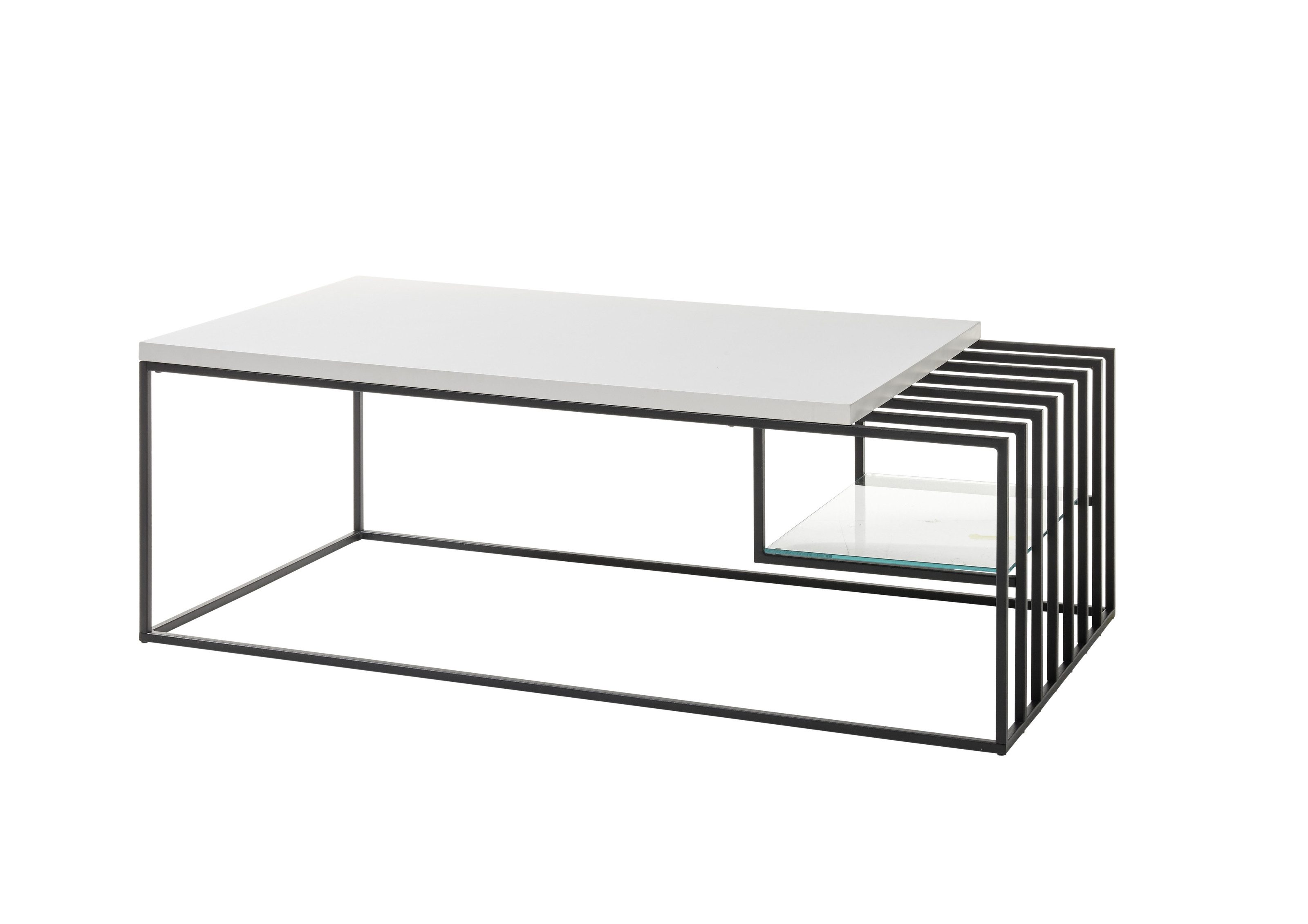 freiraum Couchtisch JUBA, in weiss, Holzwerkstoff / Metall/ Klarglas - 120x40x60 (BxHxT)