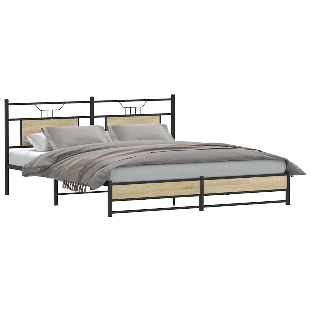 vidaXL Bett Metallbett ohne Matratze Sonoma-Eiche günstig online kaufen