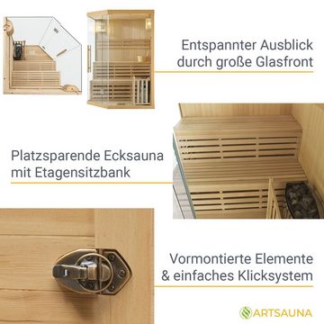 Artsauna Sauna Espoo150 Premium, 50 mm, für 3 Personen, Hemlock Holz, Harvia Ofen, Sanduhr, Thermo-Hygrometer