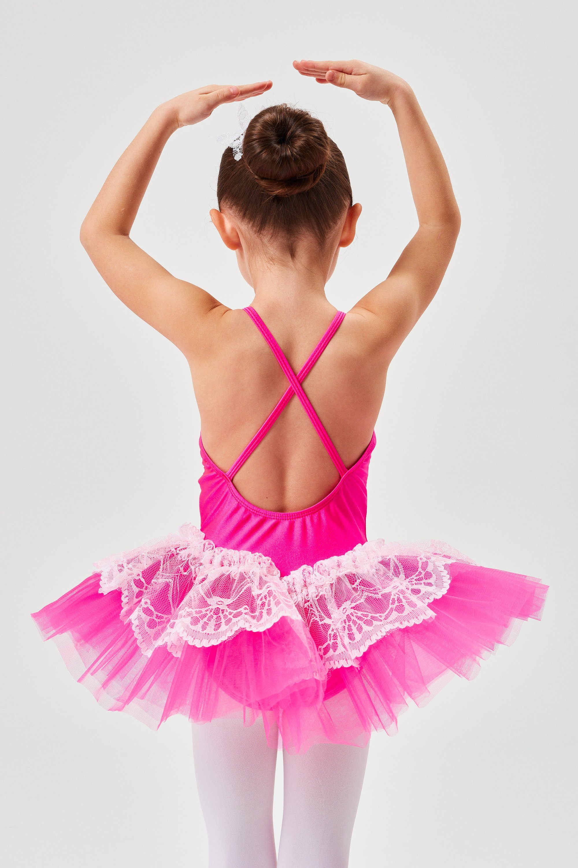 tanzmuster Tüllkleid Ballett Tutu Antonia mit Mädchen pink Spaghettiträgern mit für Spitze Ballettkleid Lycra, Tüllrock glänzendem aus