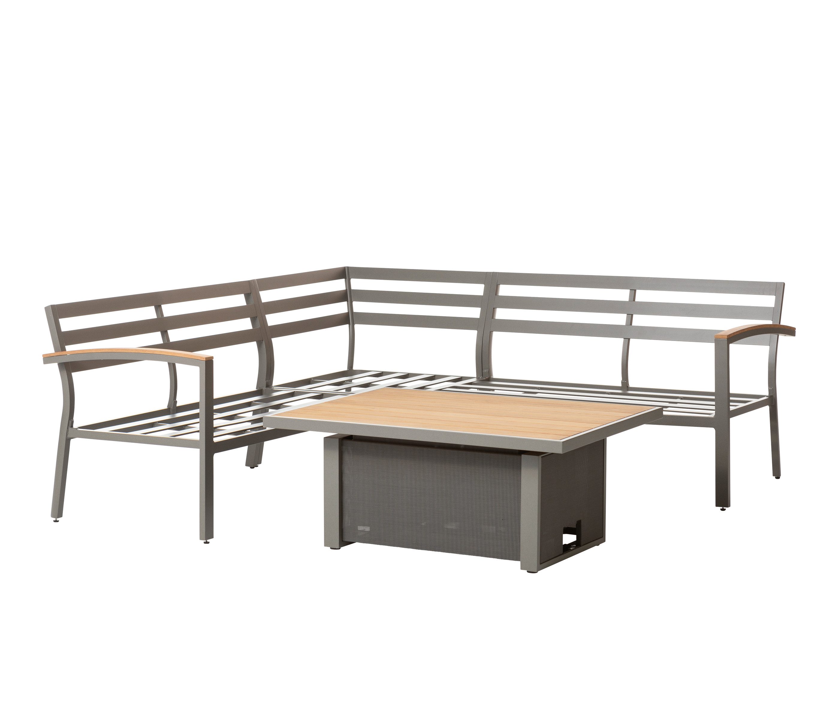 Dehner Gartenlounge-Set Colmar, 4-teilig, 5-Sitzer, inkl. höhenverstellbarem Tisch und Polster, aus FSC®-zertifiziertem Teakholz, wasserabweisenden Olefin