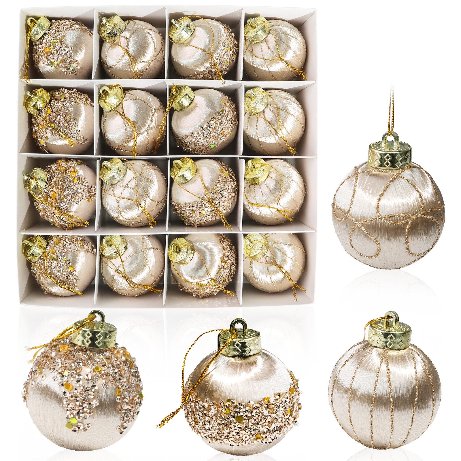 M&W DAS DESIGN Weihnachtsbaumkugel Christbaumschmuck Champagner Mini Outdoor Weihnachten 6CM