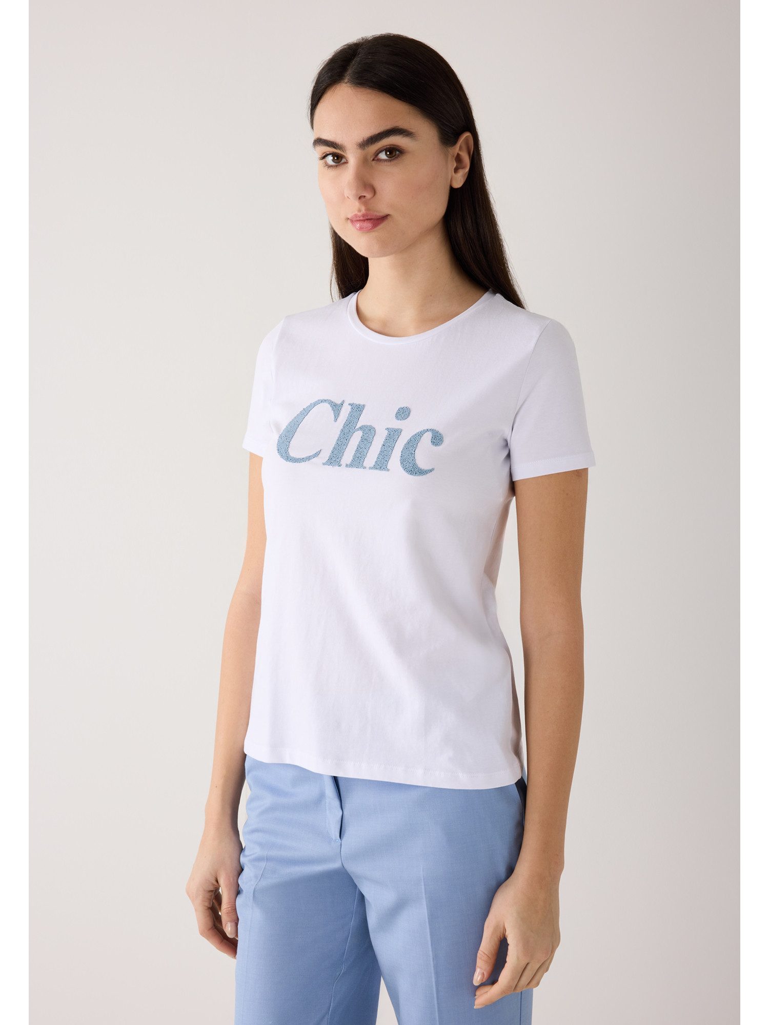 MORE&MORE T-Shirt T-Shirt mit Perlenschriftzug