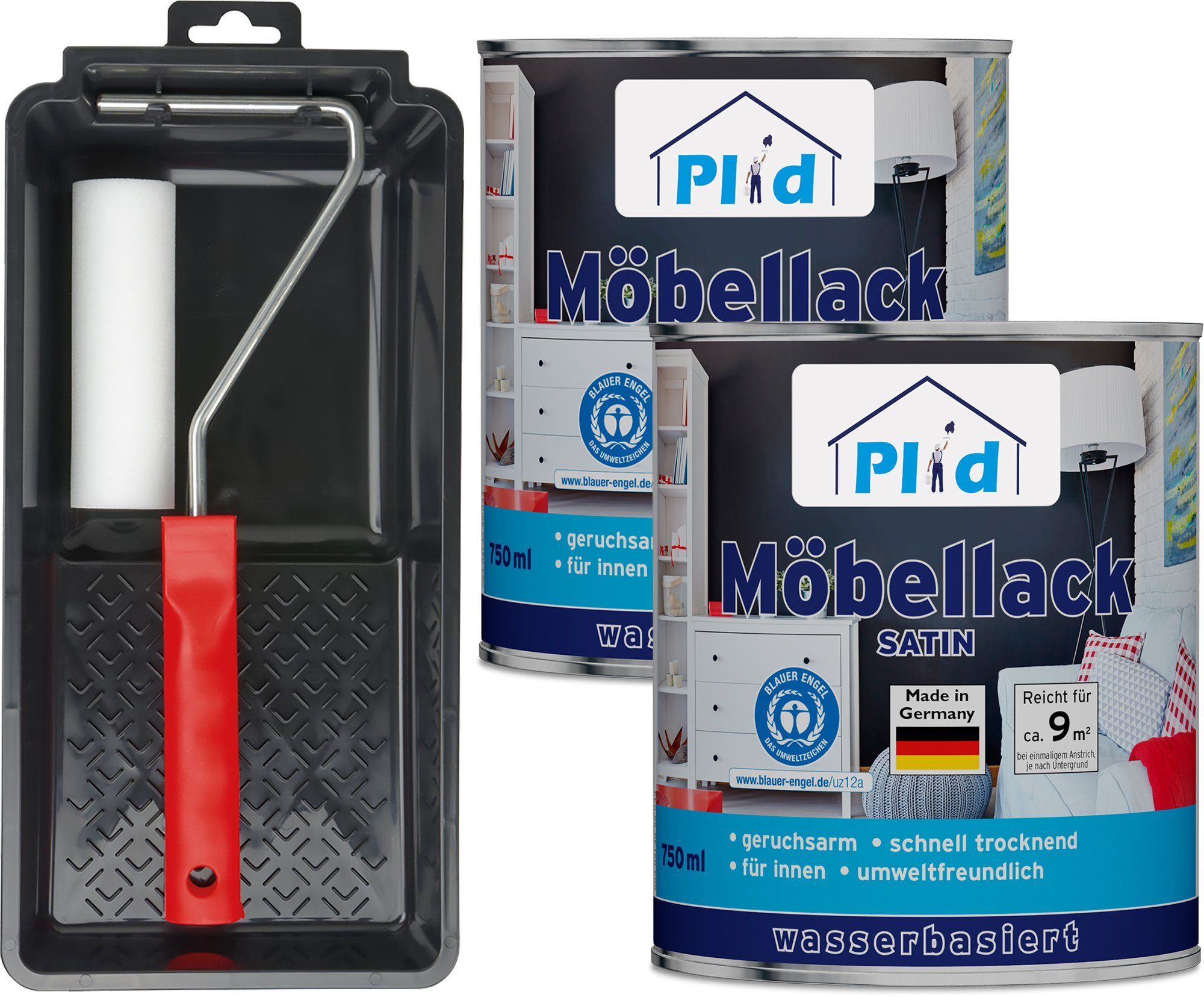 plid Weißlack Premium Möbellack Weisslack Türenlack Holzlack Lackierset, Schnelltrocknend, verarbeitungsfertig