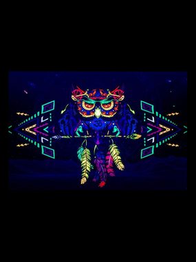 Fußmatte Schwarzlicht Läufer Neon Eule "Sentymo Owl ", 50x75 c, PSYWORK, rechteckig, UV-aktiv, leuchtet unter Schwarzlicht