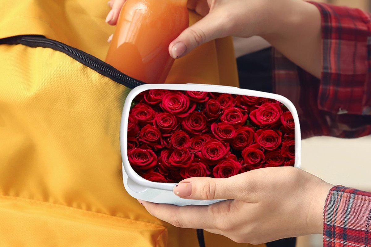 Lunchbox für - Erwachsene, Rosen Mädchen Brotbox und weiß Kinder Rosenblütenblätter und Kunststoff, (2-tlg), Rot, Jungs Brotdose, MuchoWow - für