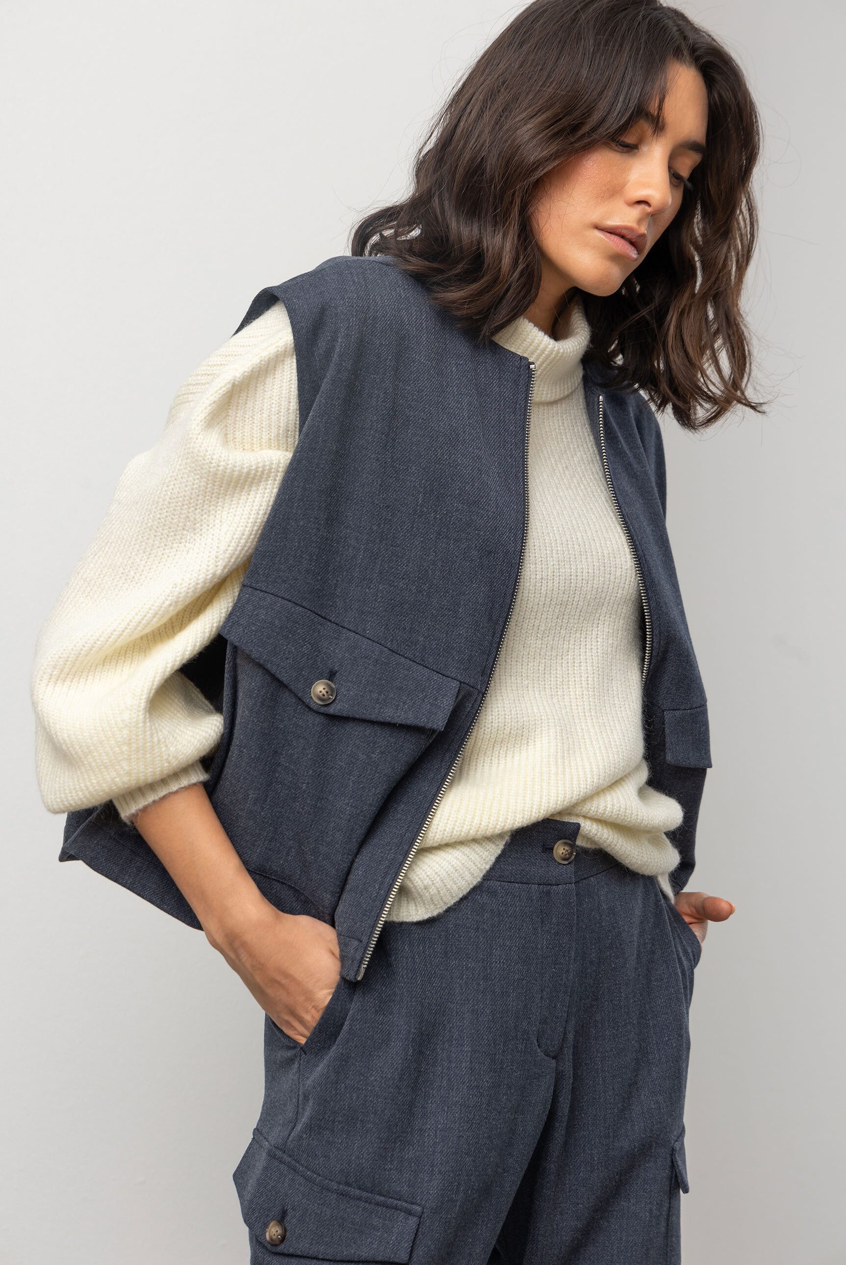 SENSES.THE LABEL Kurzweste mit verstellbarem Gummizug im Saum