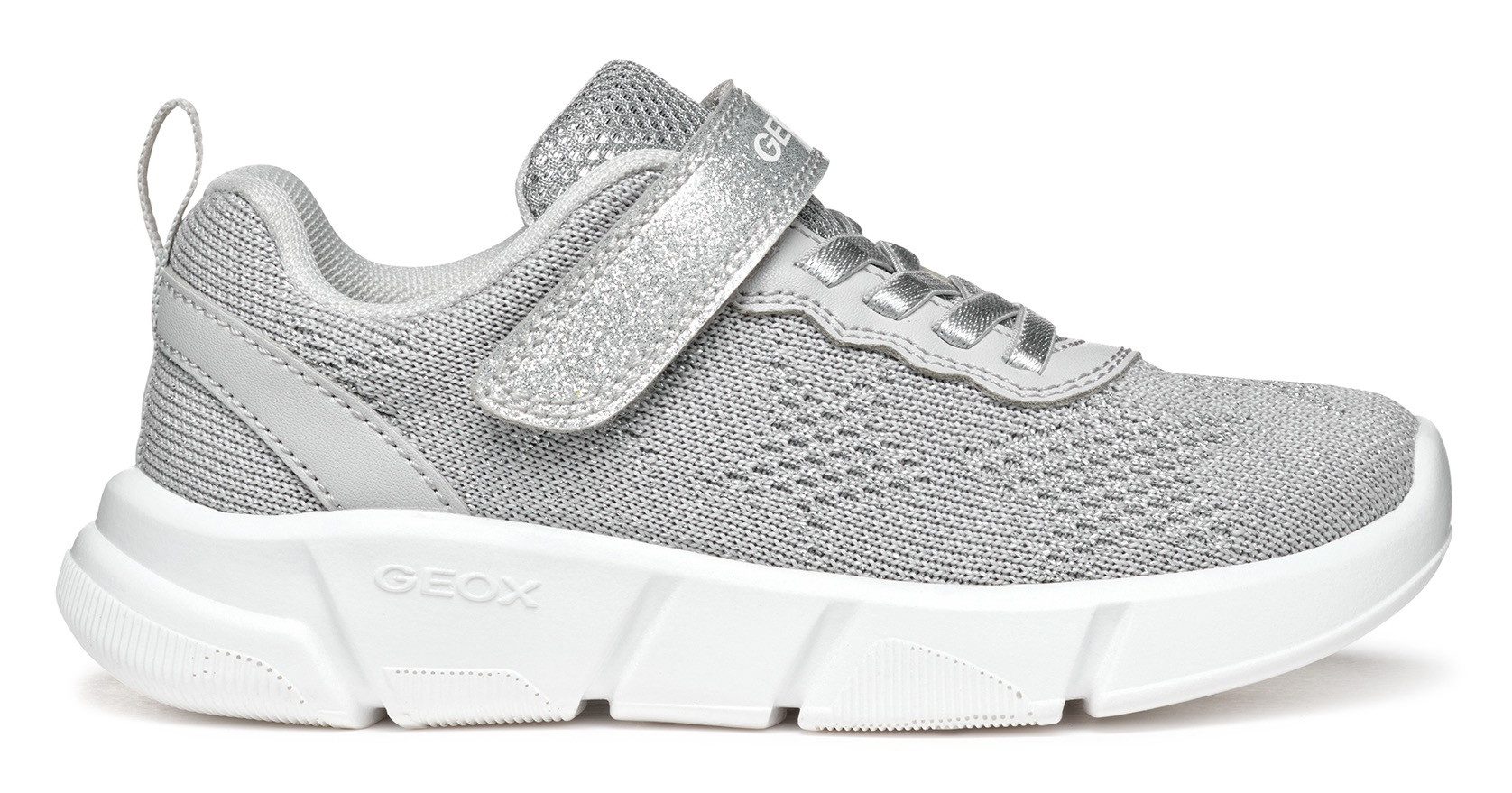 Geox J ARIL GIRL Sneaker, Knitwear Sneaker, Klettschuh mit glitzerndem Klettriegel