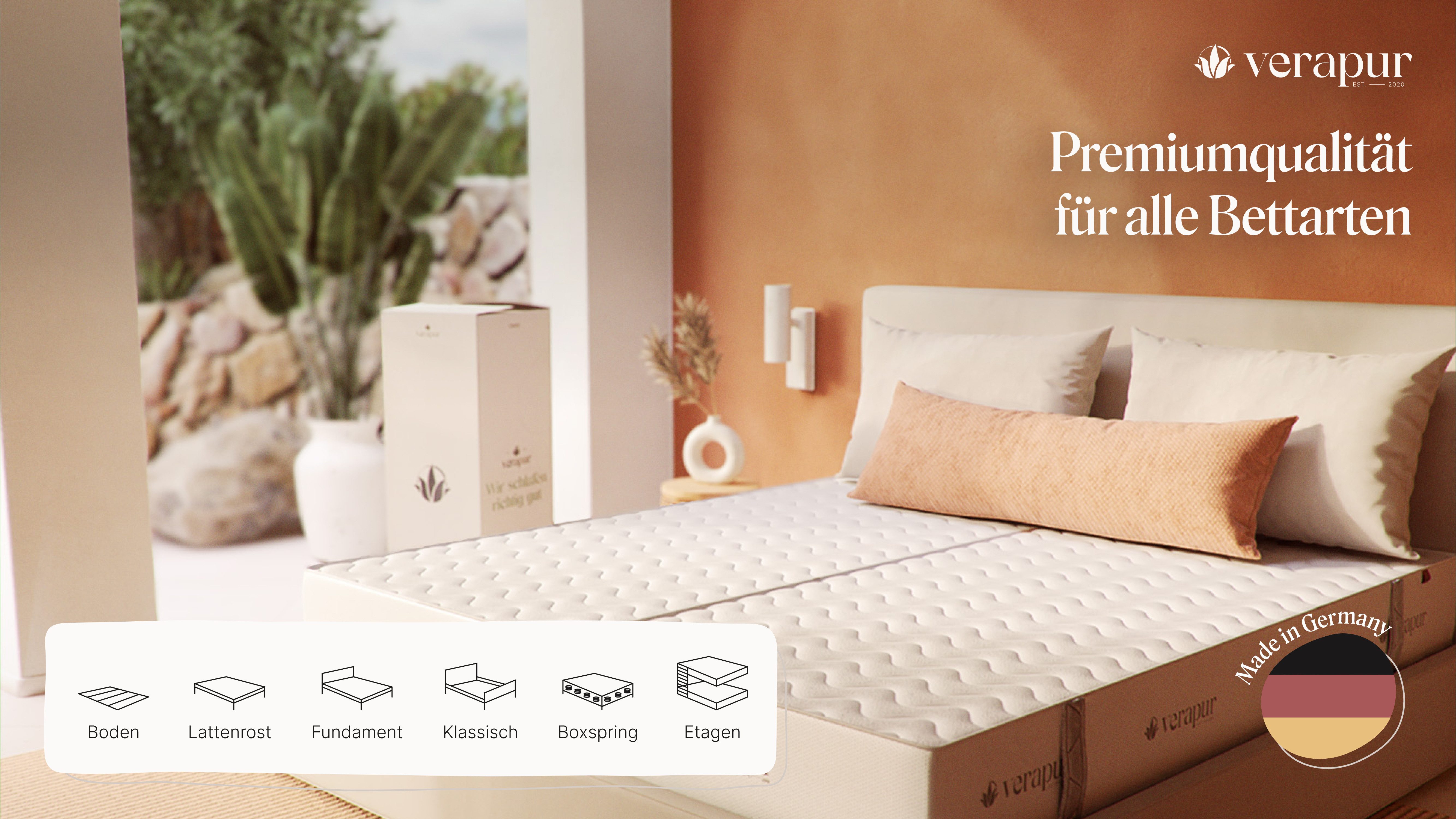 Taschenfederkernmatratze Ortho Plus (H2 oder H3 – 60 - 110 KG – Unser Bestseller), verapur, 23 cm hoch, 7 Zonen Tonntaschenfederkernmatratze