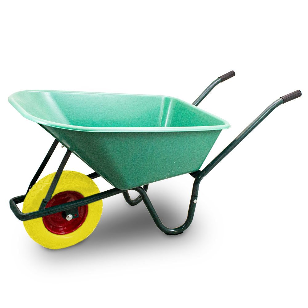 Bituxx Schubkarre Schubkarre Dunkelgrün mit PVC Wanne GRÜN und PU Rad Gelb, (MS-17852)