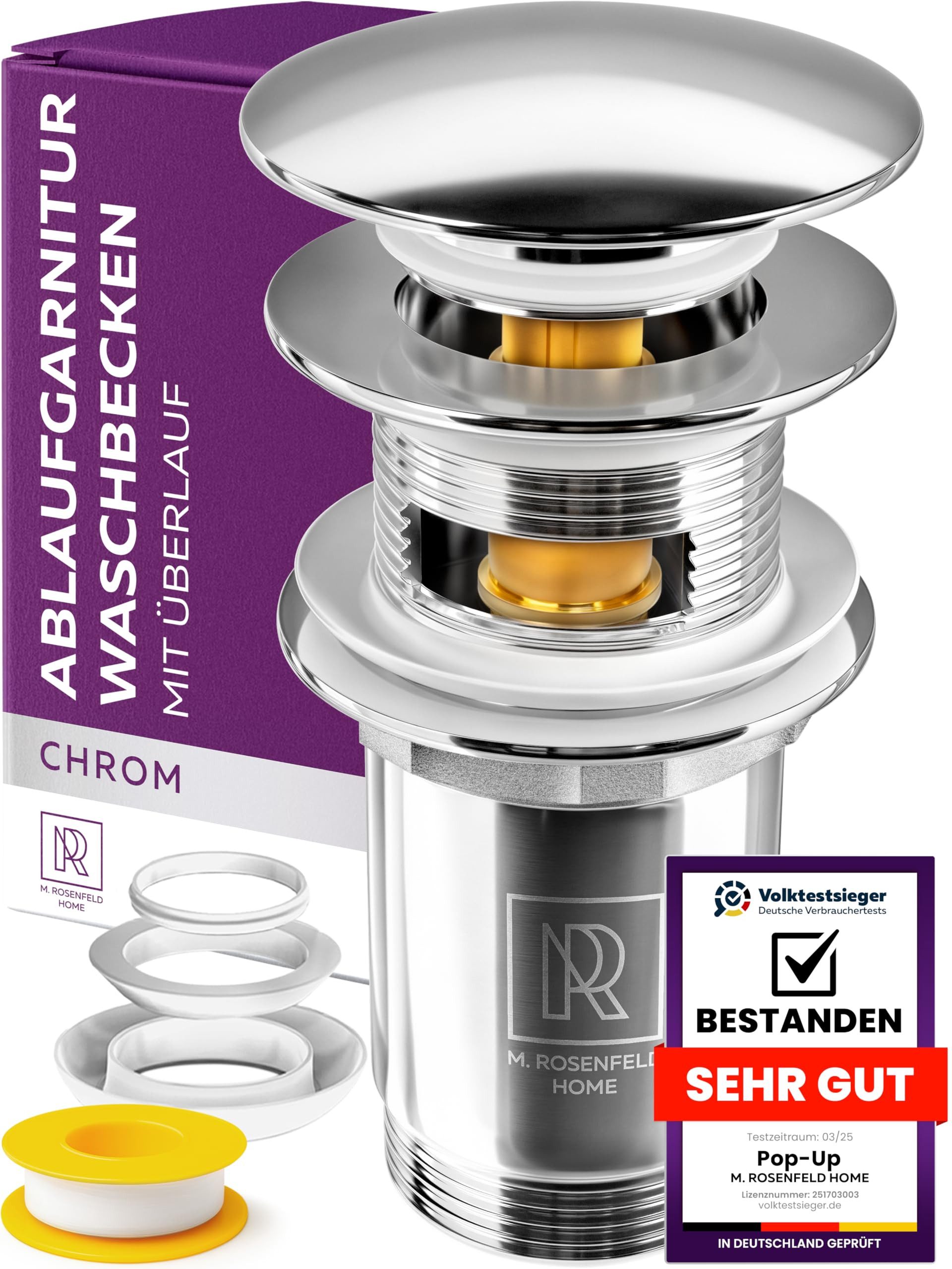 M. Rosenfeld Ablaufgarnitur Waschbecken 1/4 aus Edelstahl & Messing für Waschtisch