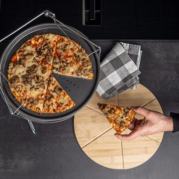Intirilife Pizzablech, Carbon, (1-St), Pizza Backblech Set dreistöckig mit Gestell Antihaft Beschichtet 28cm