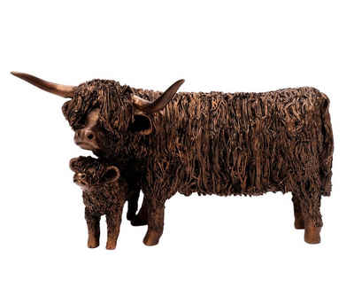 Brillibrum Dekofigur Skulptur Highland Rinder Mutter mit Kind Figur Bronze & Kunstharz Deko Figur Rind Ochse Kalb Hörner Kuh Bulle Kälbchen Dekofigur Braun Deko