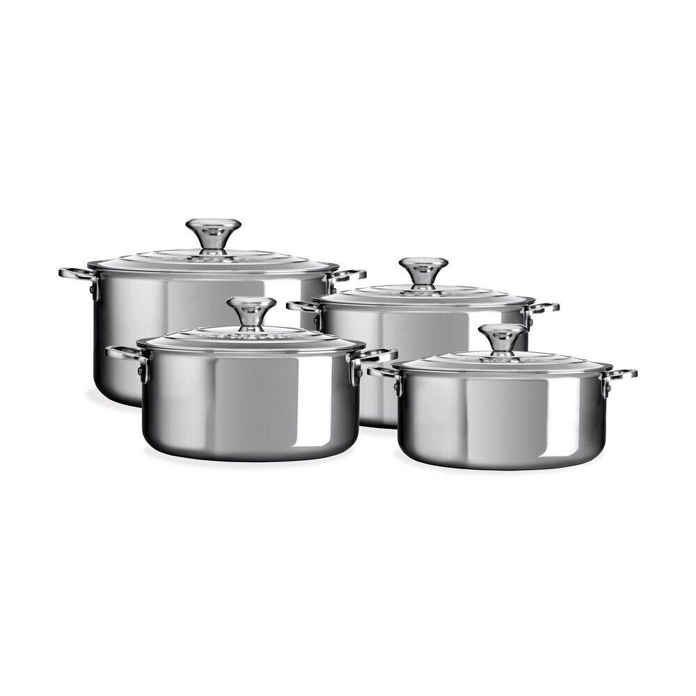 LE CREUSET Topf-Set Topf-Set 4-tlg. edelstahl, Edelstahl, Aluminium (4-tlg., 4-tlg), Kochtopf-Set 4-teilig, 3-Ply Edelstahl, Fleisch- & Bratentopf