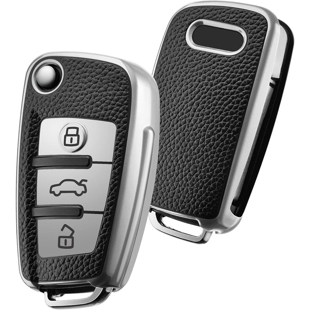 GelldG Schlüsseltasche Schlüsselhülle Geeignet für Audi, Autoschlüssel Hülle TPU silber