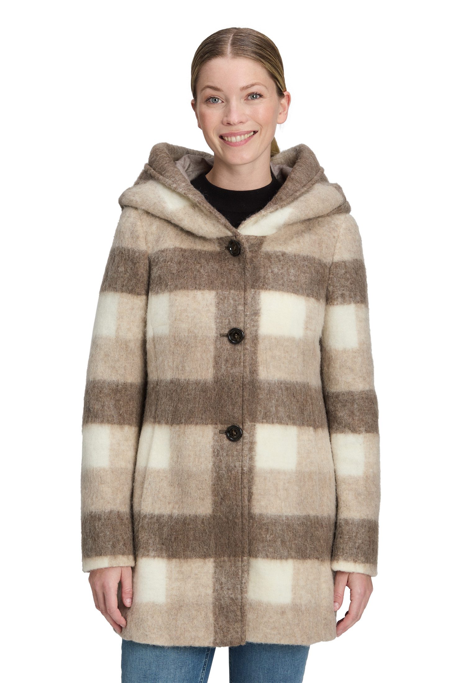 Amber & June Kurzjacke Damen Kurzmantel mit Kapuze günstig online kaufen