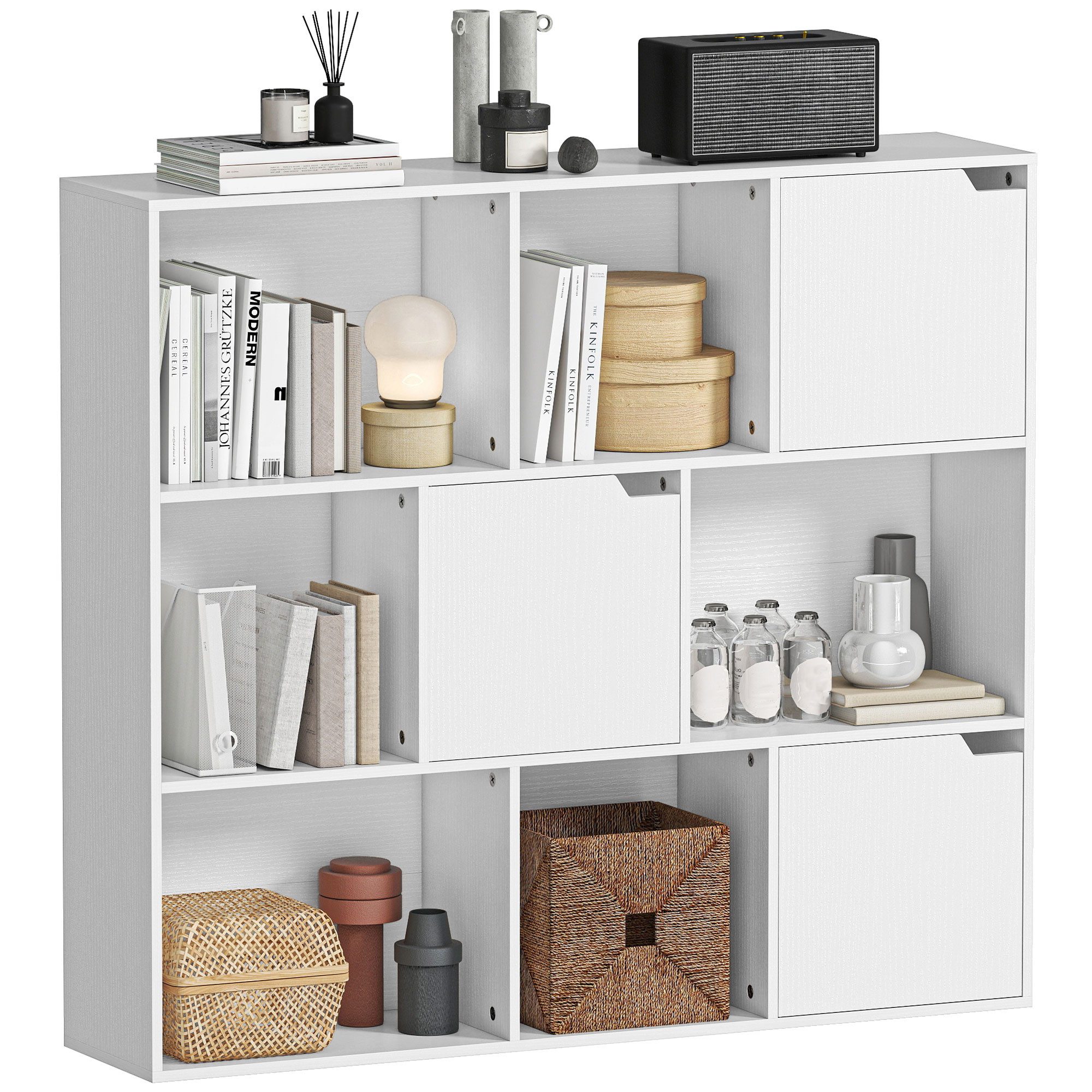 HOMCOM Bücherregal 9 Würfelfächer, Standregale 1-tlg., für Wohnzimmer, Büro, Weiß