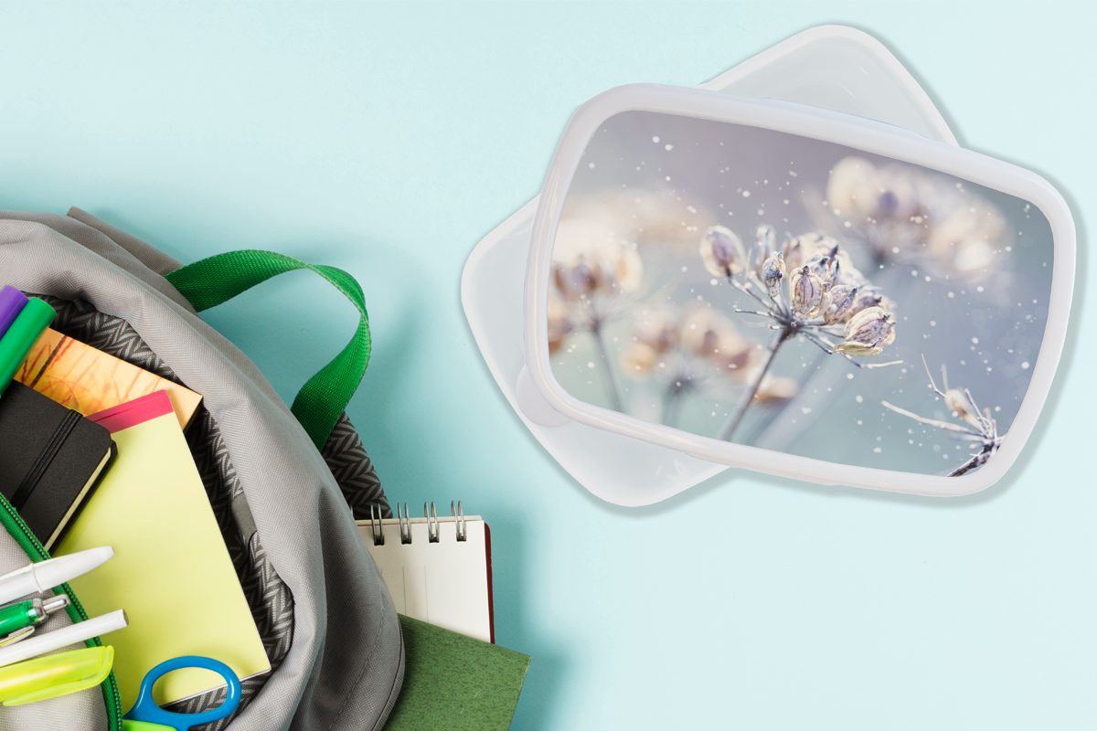 MuchoWow Blumen Kunststoff, Erwachsene, für für Brotbox weiß und Mädchen Eis (2-tlg), - und Botanisch, Winter - - Jungs Lunchbox Brotdose, Schnee Kinder -