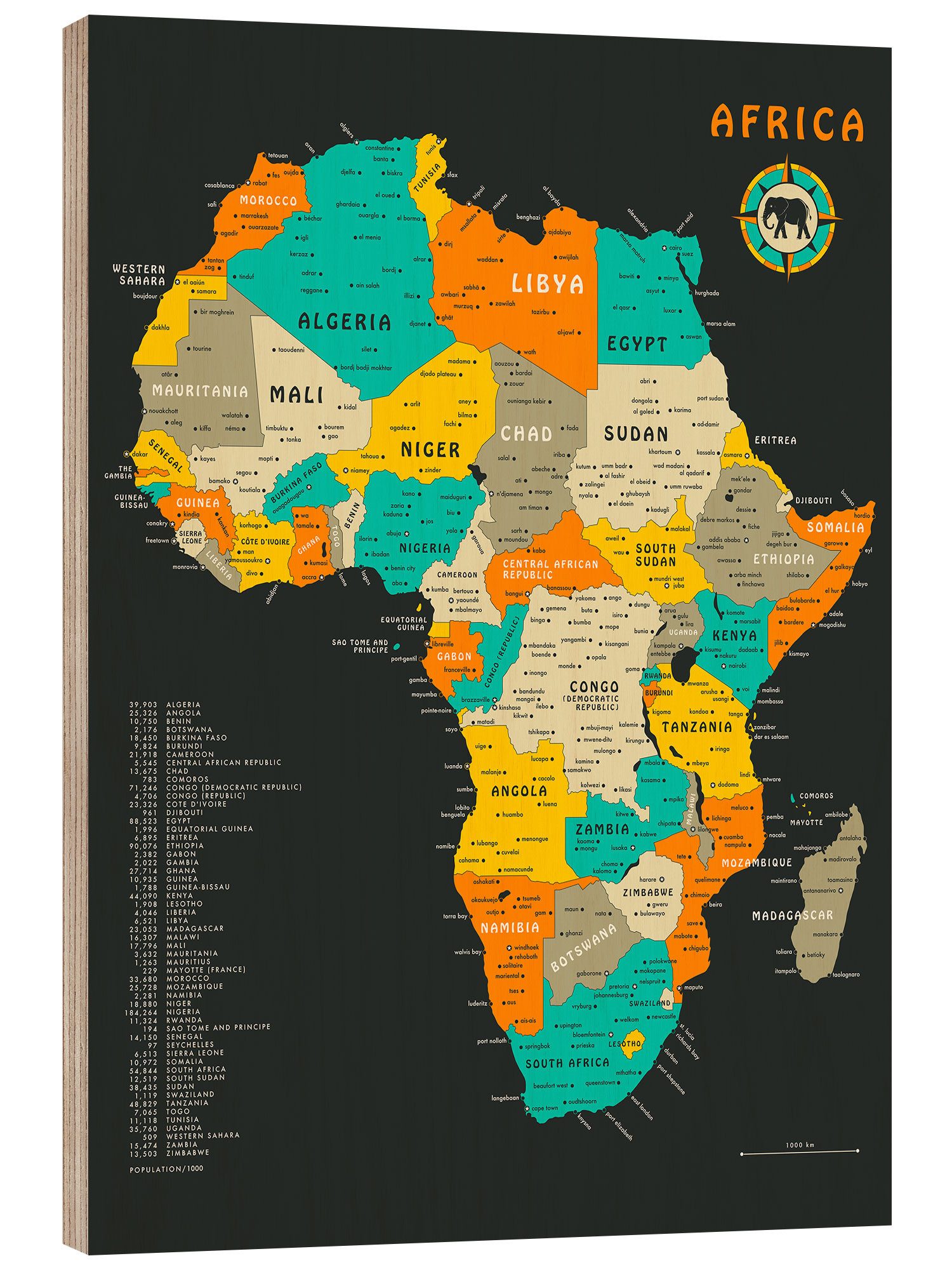 Posterlounge Wandbild Afrika-Karte, Jazzberry Blue, erhältlich als Poster, Leinwandbild, Wandsticker oder Acrylglasbild