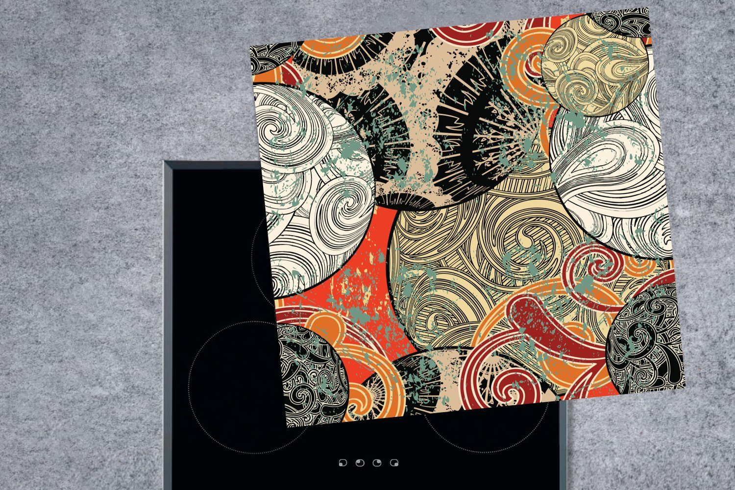 Muster für Abstraktes tlg), im (1 mit Herdblende-/Abdeckplatte Vinyl, Ceranfeldabdeckung, MuchoWow küche 78x78 cm, Arbeitsplatte japanischen Stil, Wellen