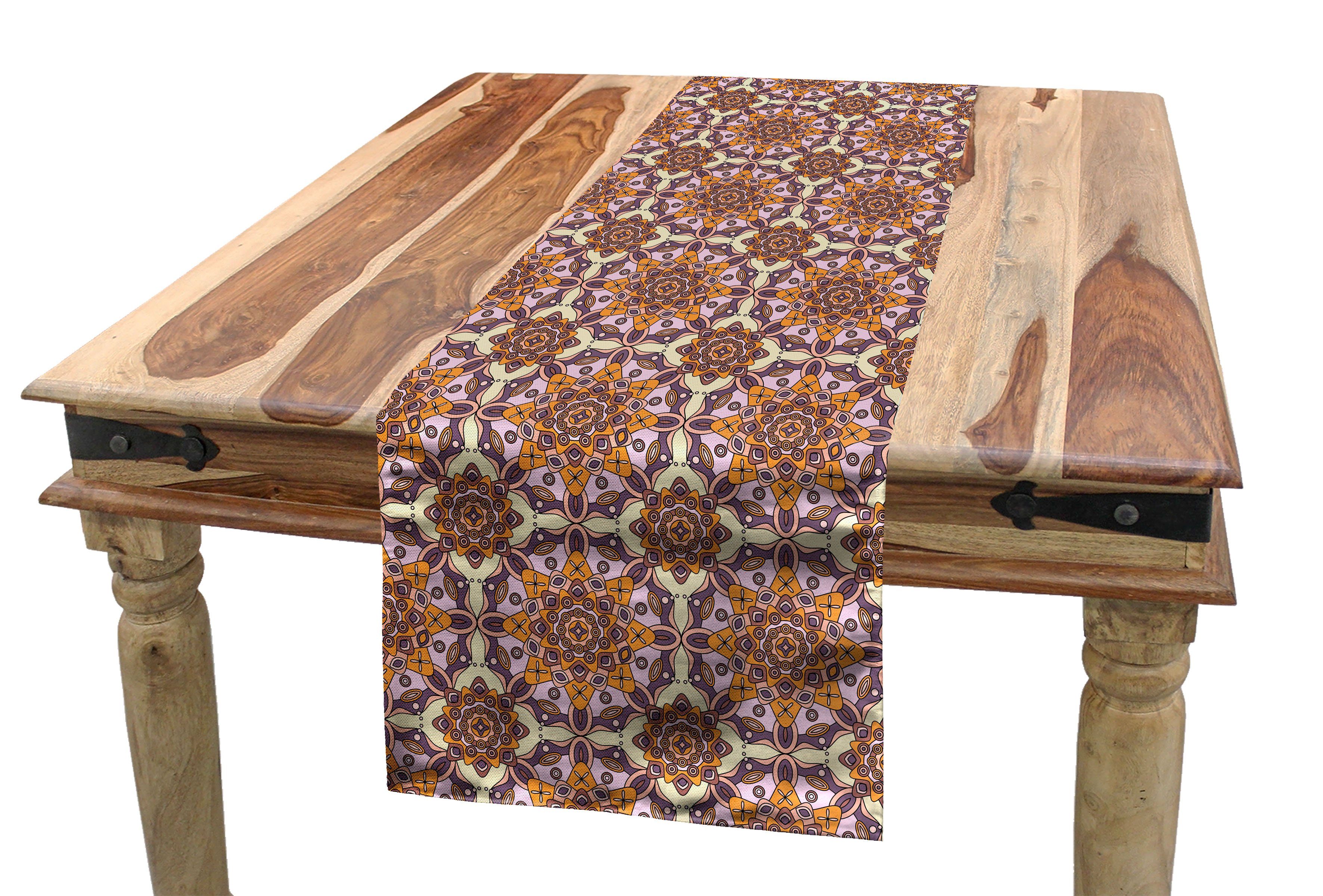 Abakuhaus Tischläufer Esszimmer Küche Rechteckiger Dekorativer Tischläufer, Orange Mandala Blumenmedaillon Kunst