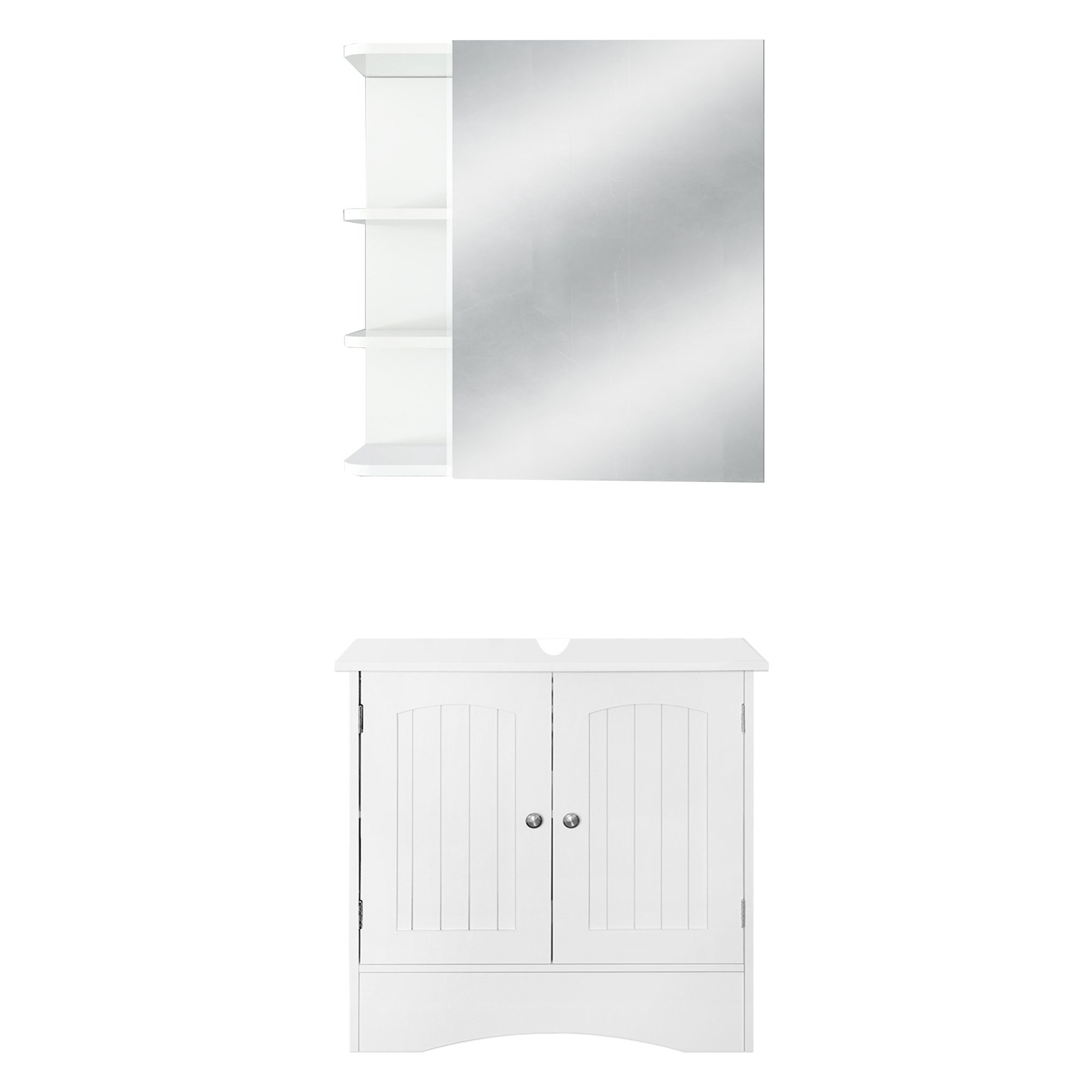 ML-DESIGN Badezimmer-Set Badmöbel-Set Badezimmermöbel-Set Badmöbel Waschtisch Spiegelschrank, (Komplett-Set, 2-St), 2-teilig Landhausstil Modern Weiß Holz viel Stauraum