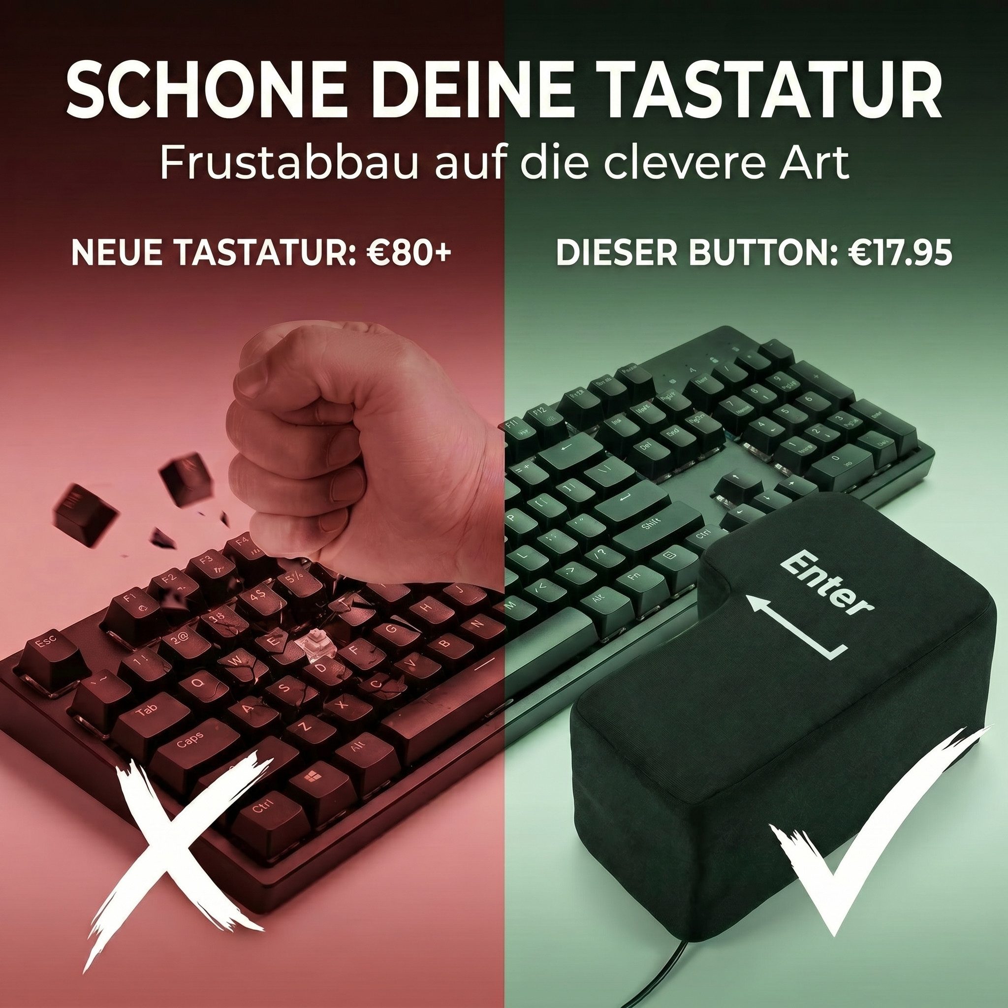 Goods+Gadgets Große Eingabetaste XXL – USB-Tastatur-Eingabetaste, Stressabbau-Gadget USB-Tastatur (Enter-Taste mit Tisch-Kissen) – Bild 5 von 5