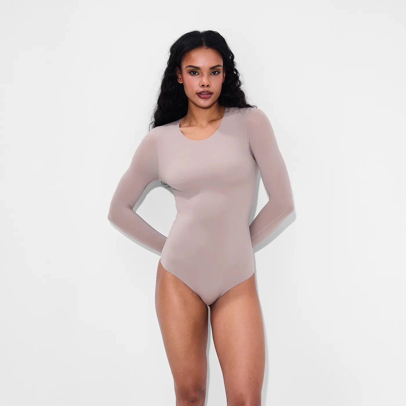 CREAMY Body Crew Neck Longsleeve Bodysuit-Rose Wood-XS (1-tlg)