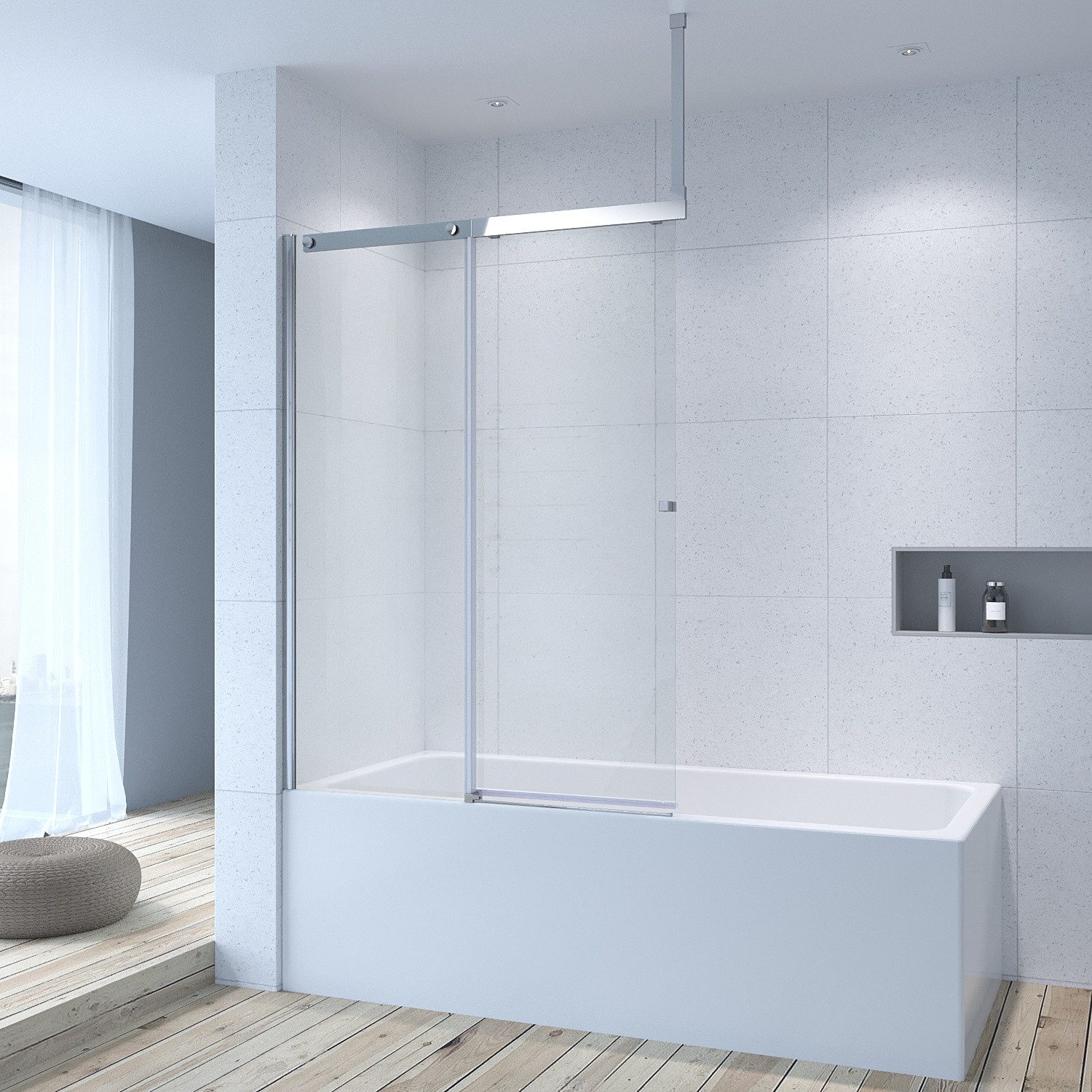 AQUABATOS Badewannenaufsatz mit Schiebetür 110x150 cm Duschwand Glas für Badewanne, 6 mm Einscheibensicherheitsglas (ESG) mit Nano Beschichtung