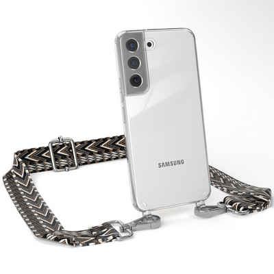 EAZY CASE Handykette Boho Umhängeband für Samsung Galaxy S22 5G 6,1 Zoll, Cross Bag Handytaschenband Smartphonekette Schultertasche Schwarz