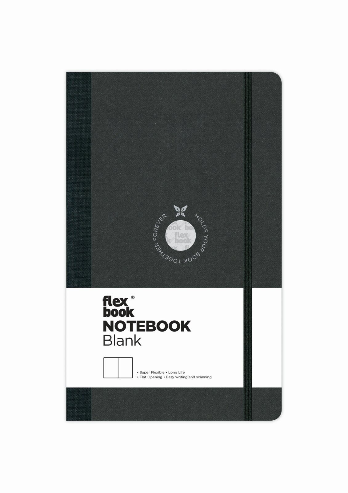 Flexbook Notizbuch Flexbook Globel Notizbuch blanko/linierte Seiten Elastikband verschied 13 * 21 cm / Blanko / Schwarz