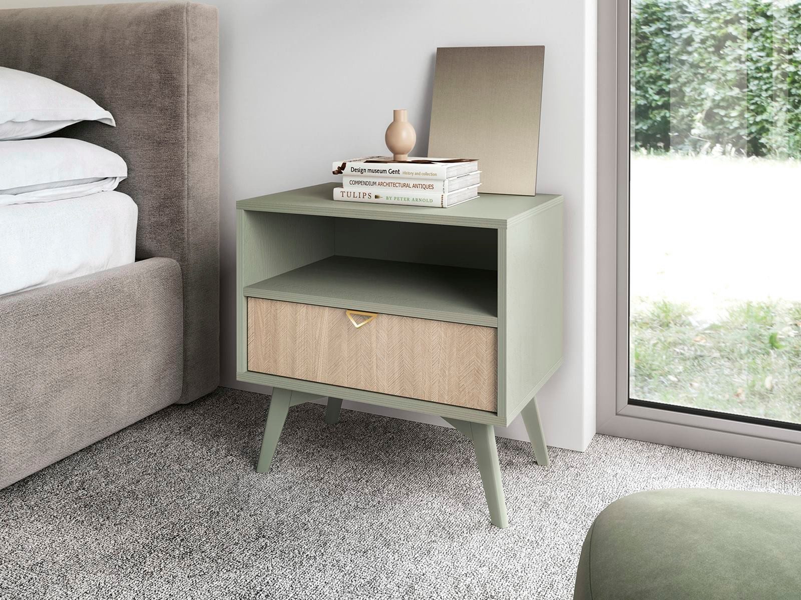 Compleo Nachttisch mit Schublade, GOLD Aluminiumgriffe, Skandinavisch design (MARIA), Breite: 54 cm