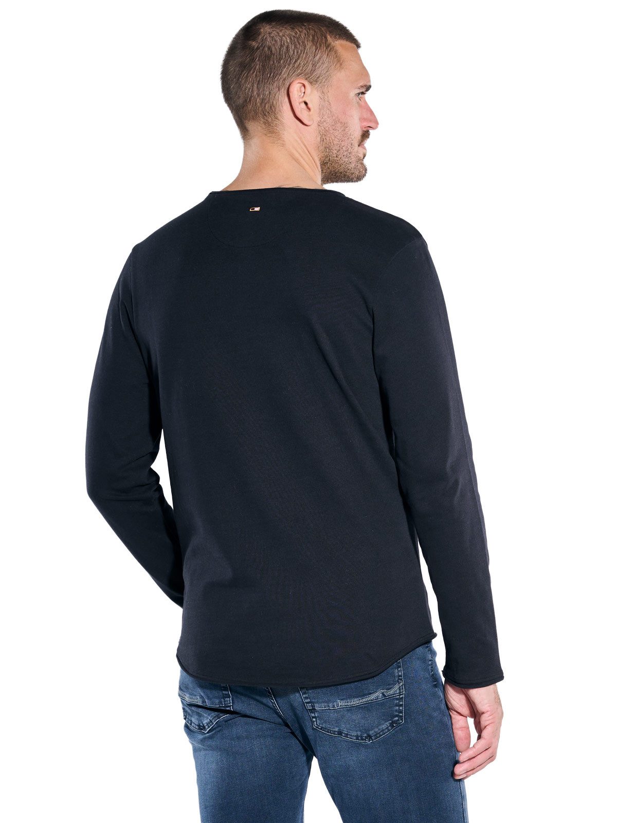 emilio adani Langarm-Poloshirt Herren Langarmshirt Rundhals, Saphirblau
